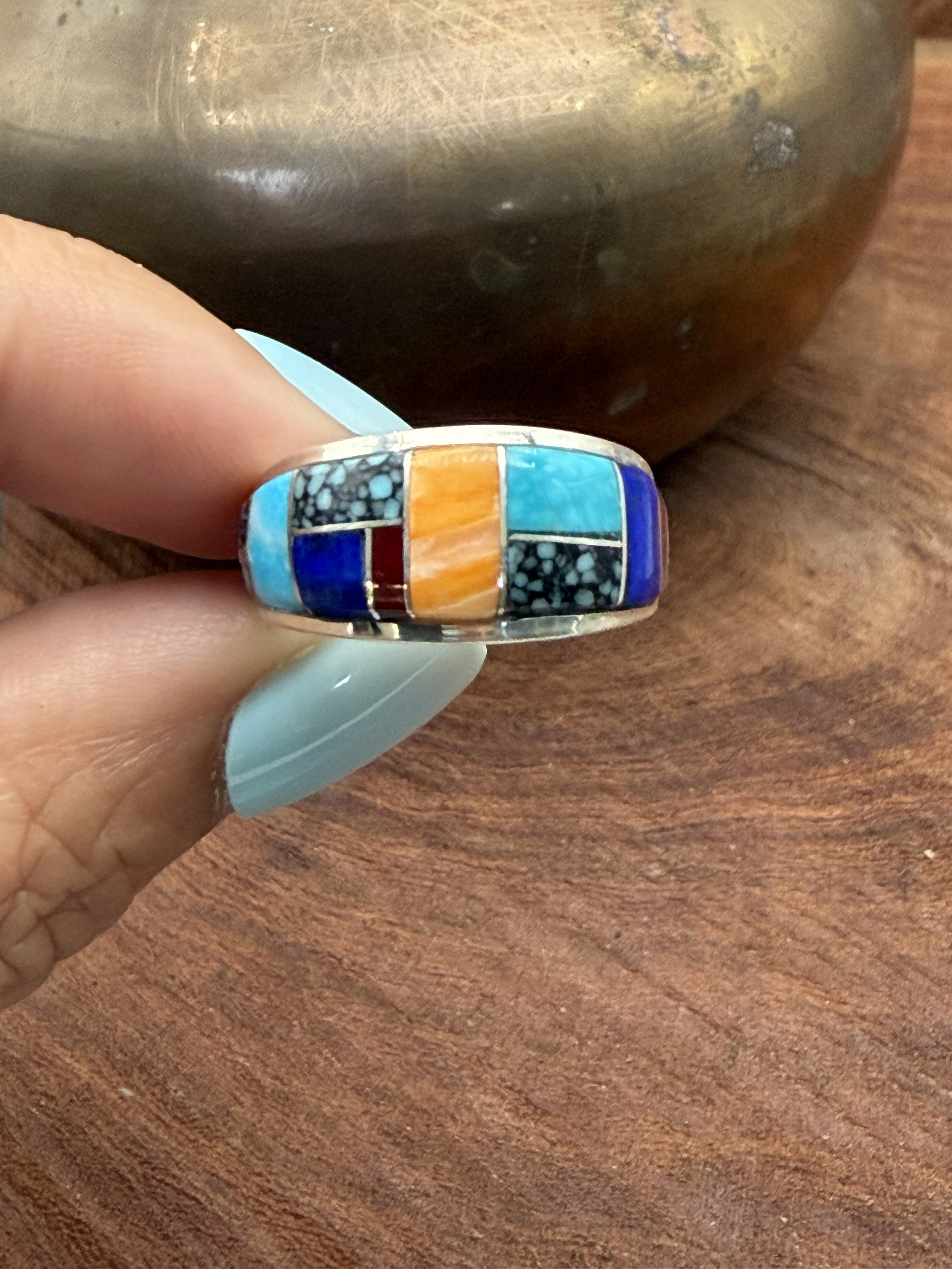 *Native American Made*  Navajo Edison Yazzie Multi Inlay Ring