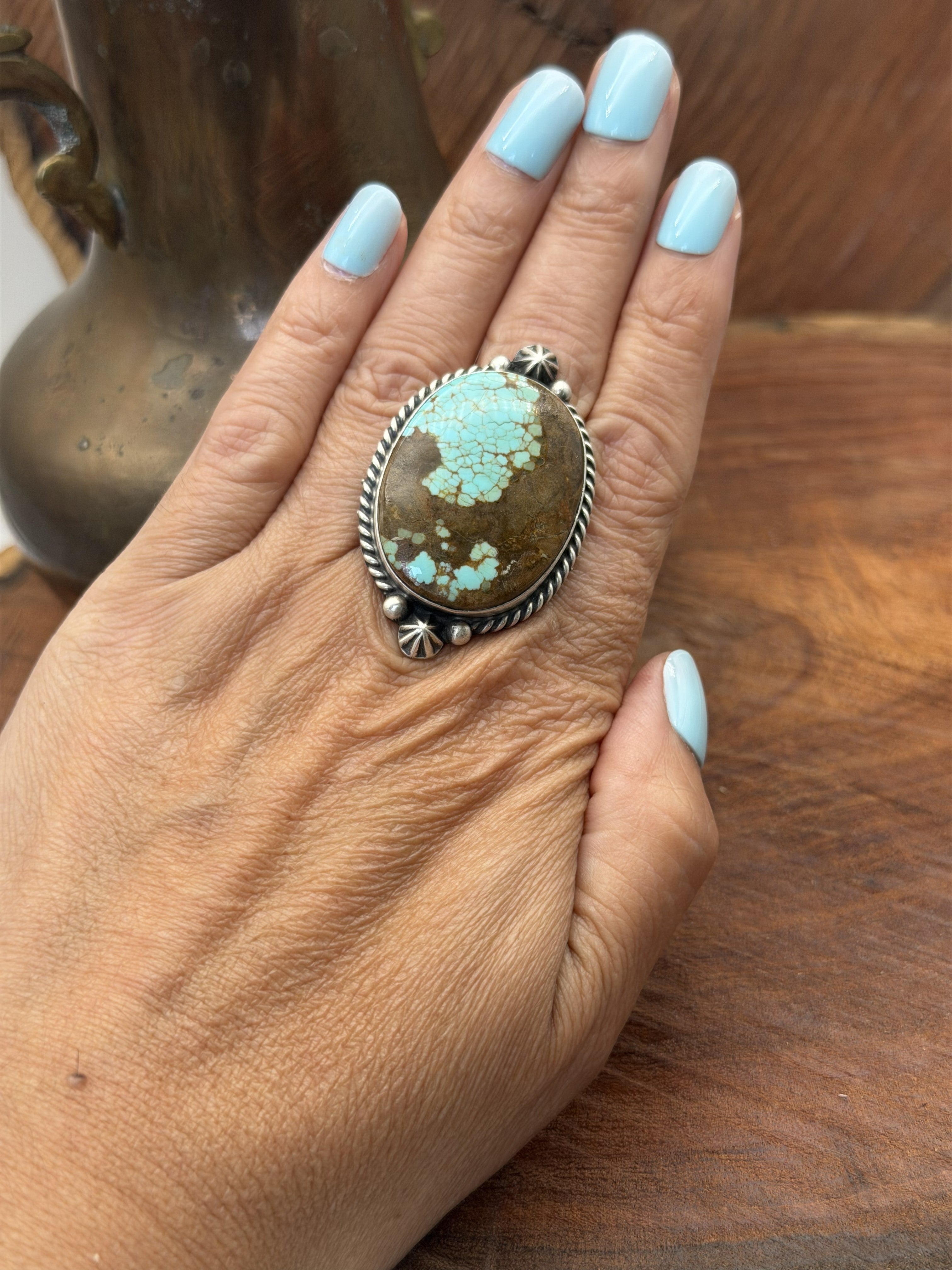 *Native American Made*  Navajo Johnny Dixon Large Mine#8 Oval Ring