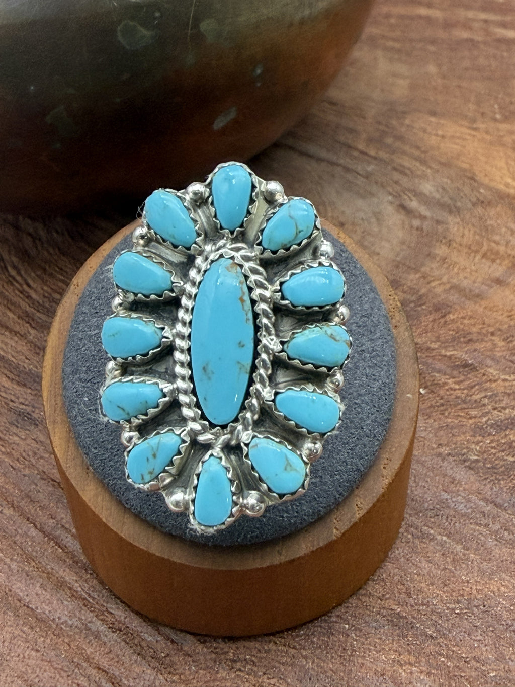 *Native American Made*  Navajo Tamara Benally: Oval Kingman Cluster Ring