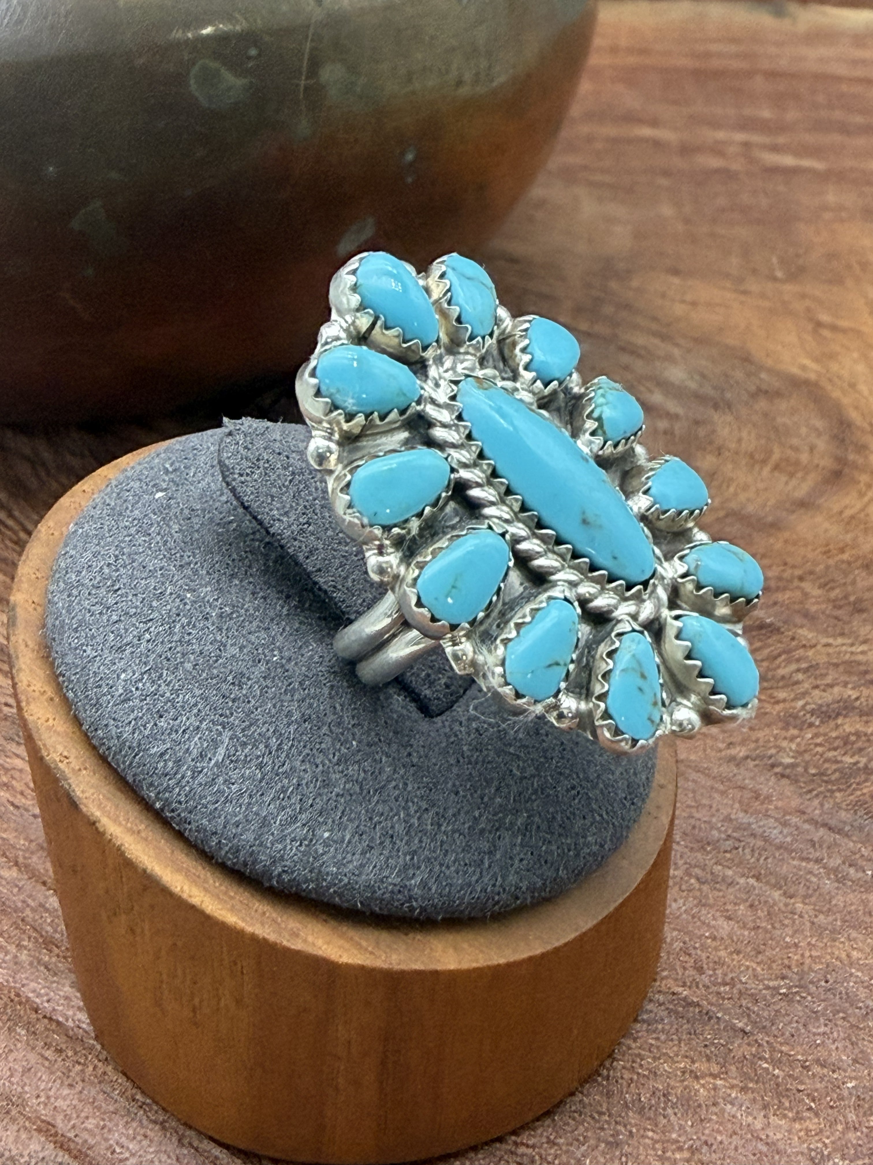 *Native American Made*  Navajo Tamara Benally: Oval Kingman Cluster Ring