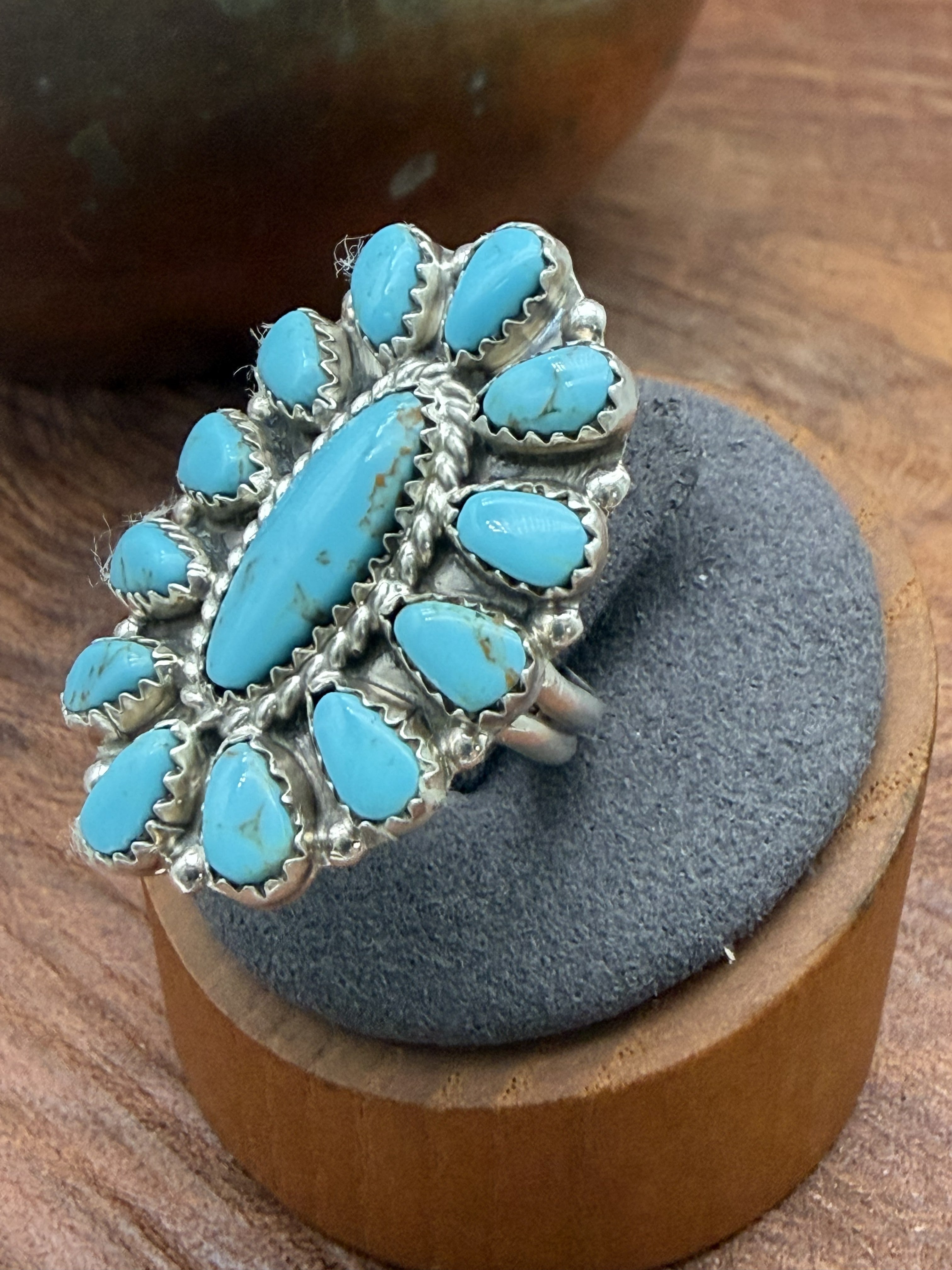 *Native American Made*  Navajo Tamara Benally: Oval Kingman Cluster Ring