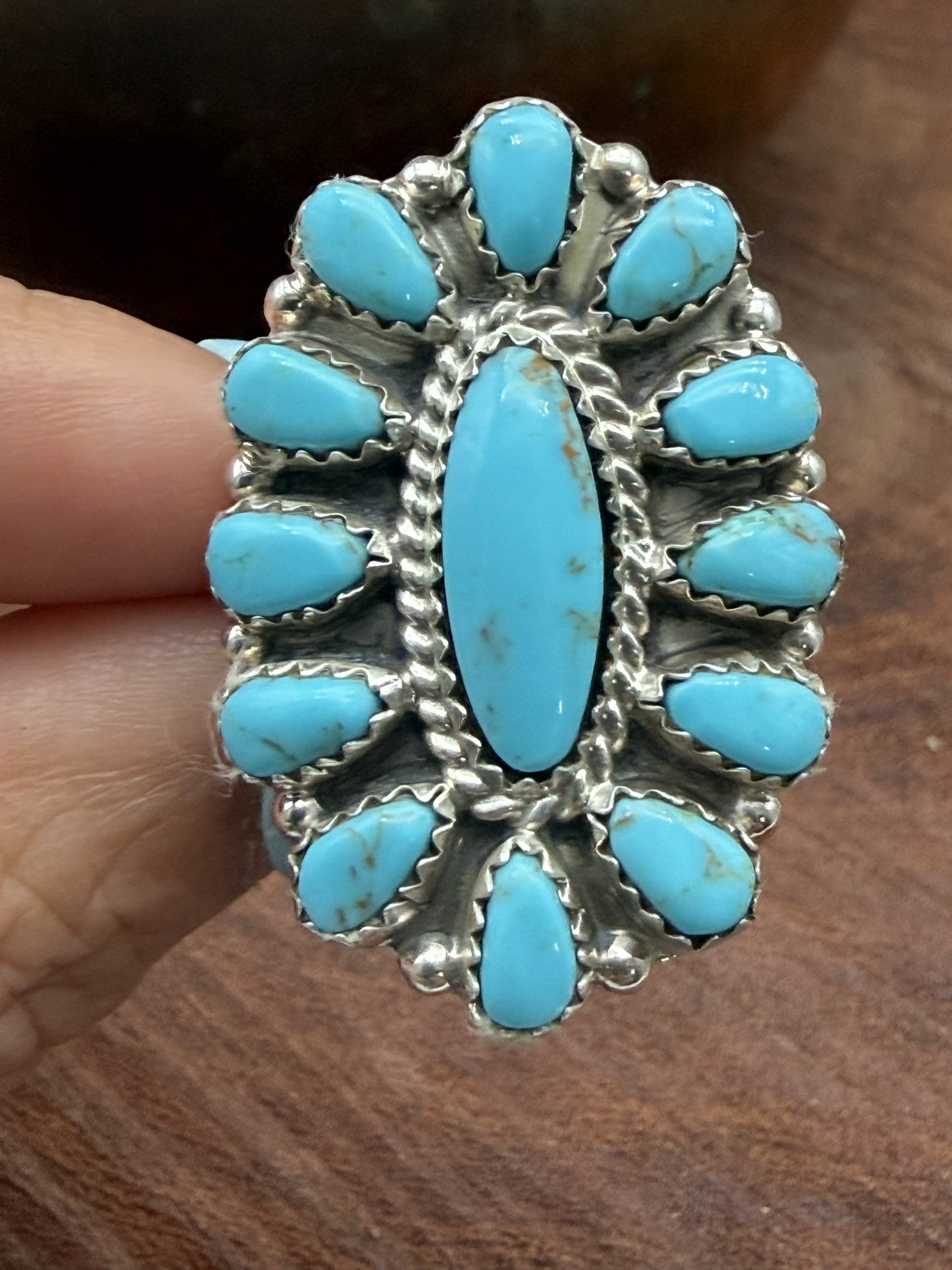 *Native American Made*  Navajo Tamara Benally: Oval Kingman Cluster Ring