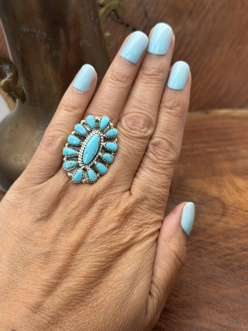 *Native American Made*  Navajo Tamara Benally: Oval Kingman Cluster Ring