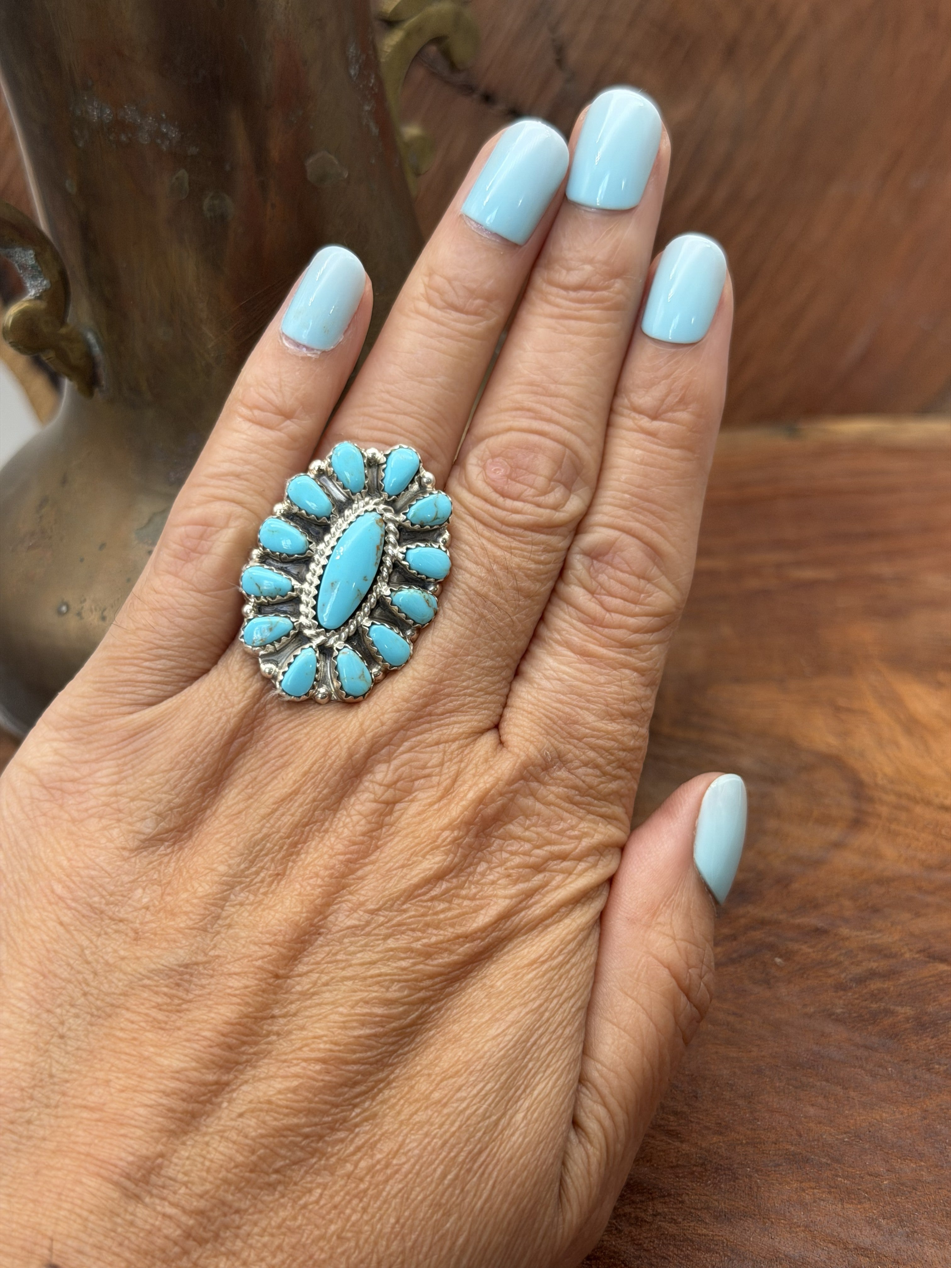 *Native American Made*  Navajo Tamara Benally: Oval Kingman Cluster Ring