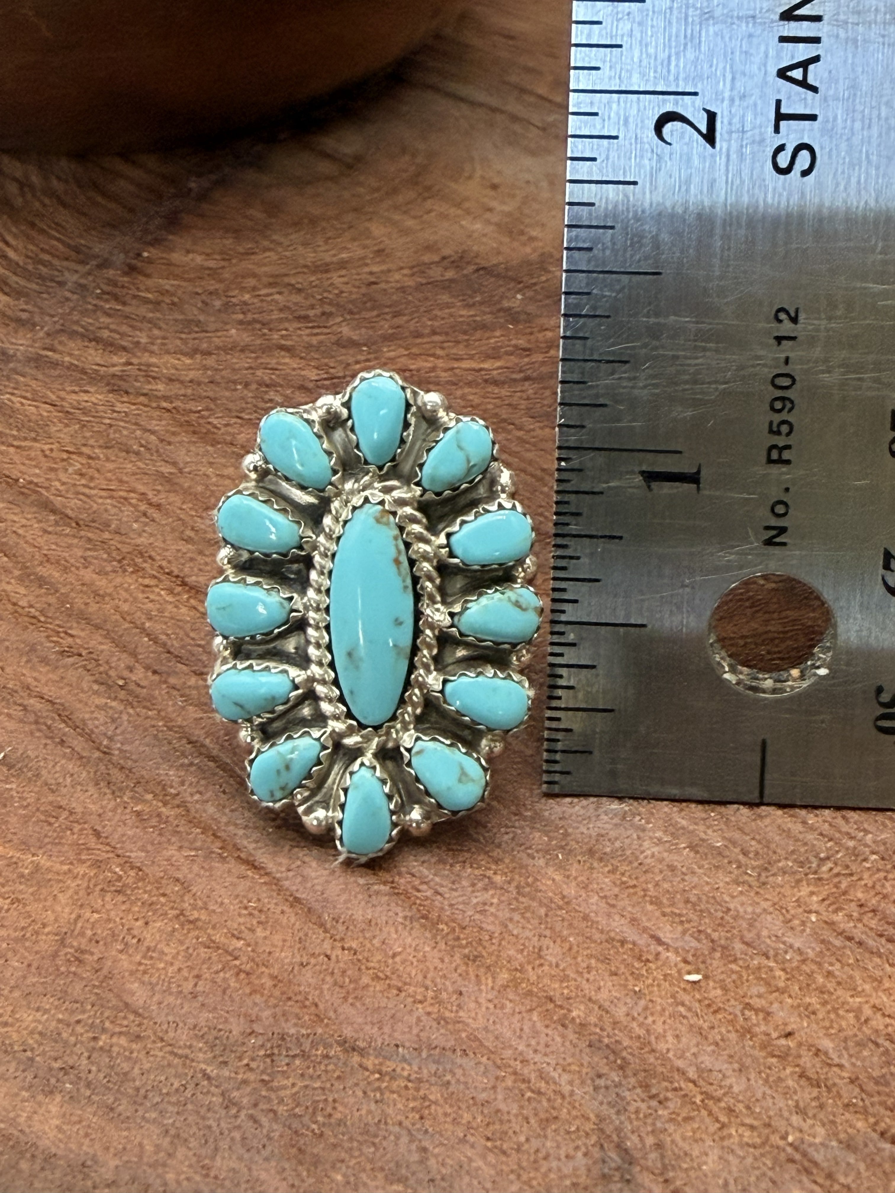 *Native American Made*  Navajo Tamara Benally: Oval Kingman Cluster Ring