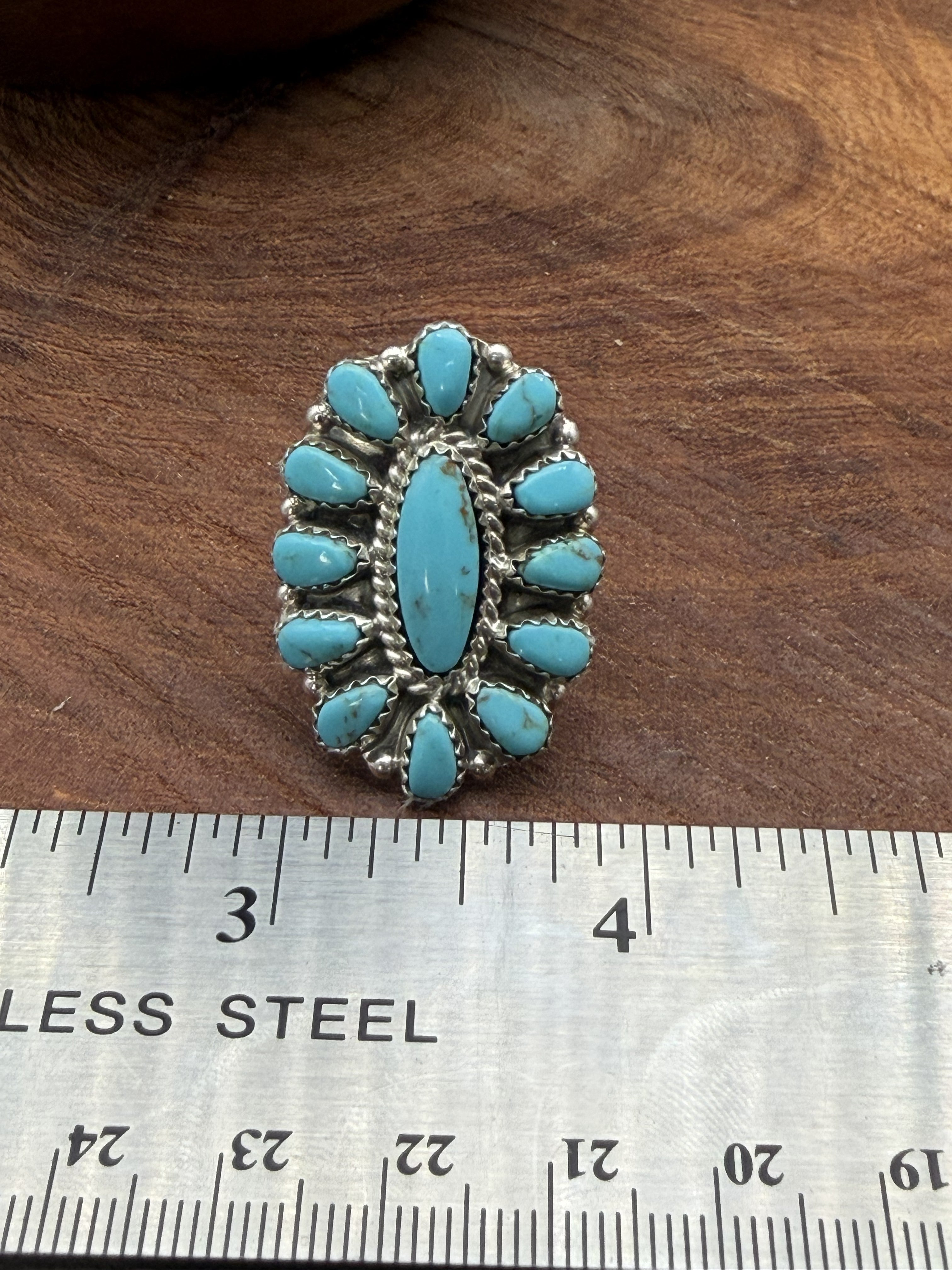 *Native American Made*  Navajo Tamara Benally: Oval Kingman Cluster Ring