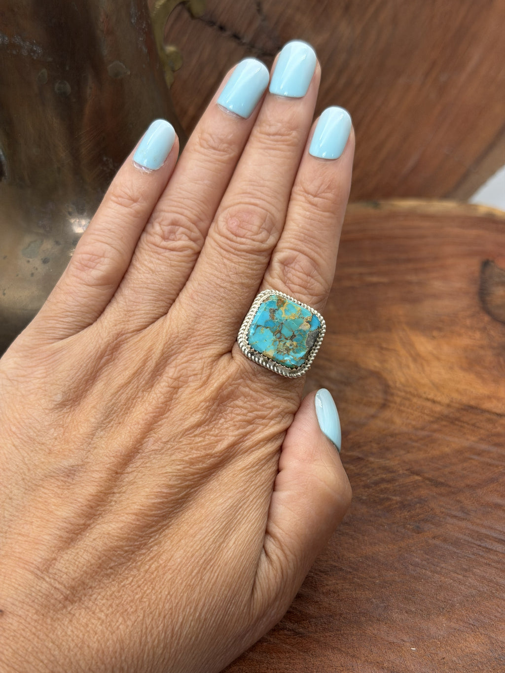 *Native American Made*  Navajo Albert Etcity:  Square Kingman Ring