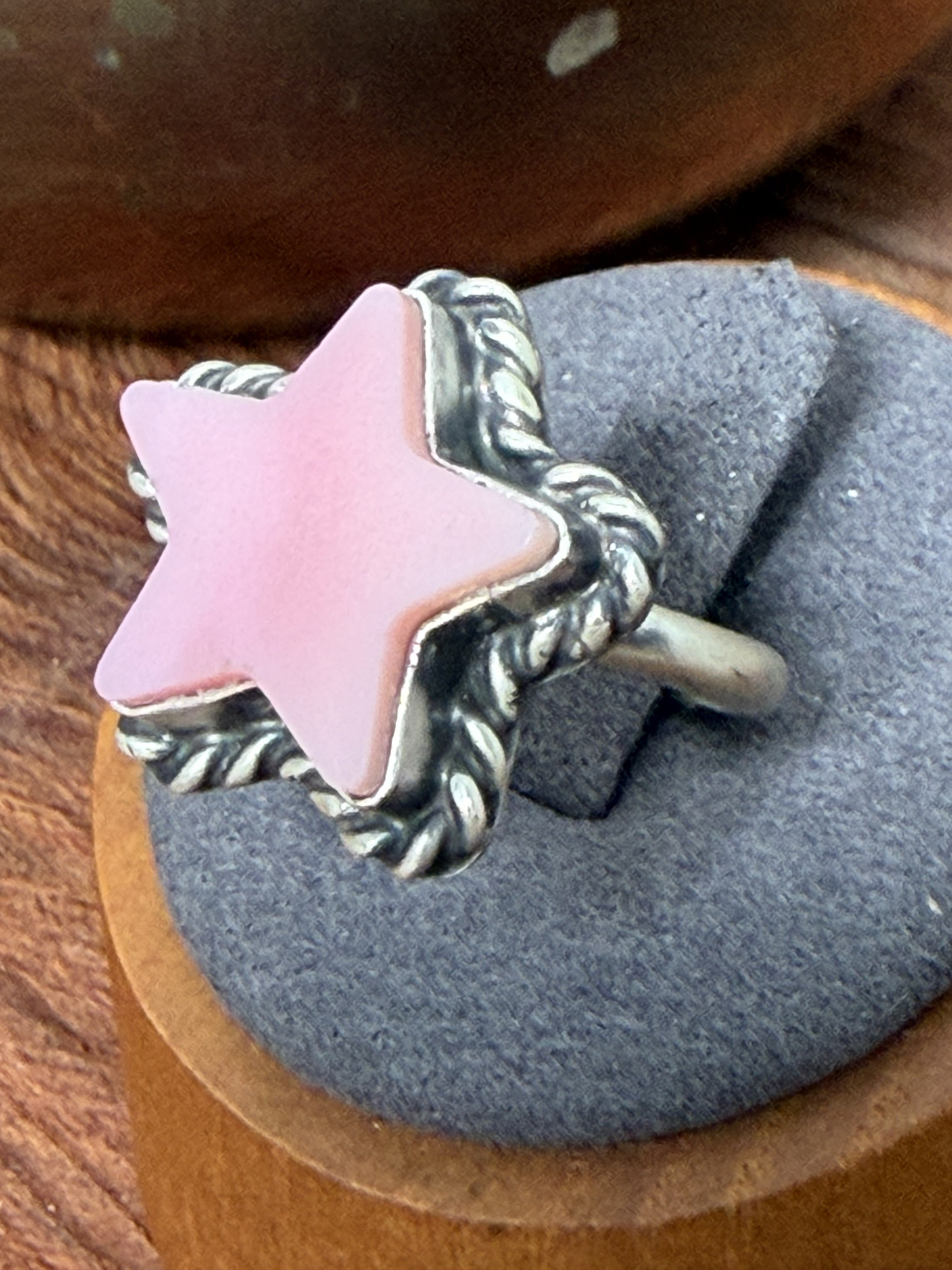 *Native American Made*  Navajo Johnny Dixon:  Pink Conch Star Ring