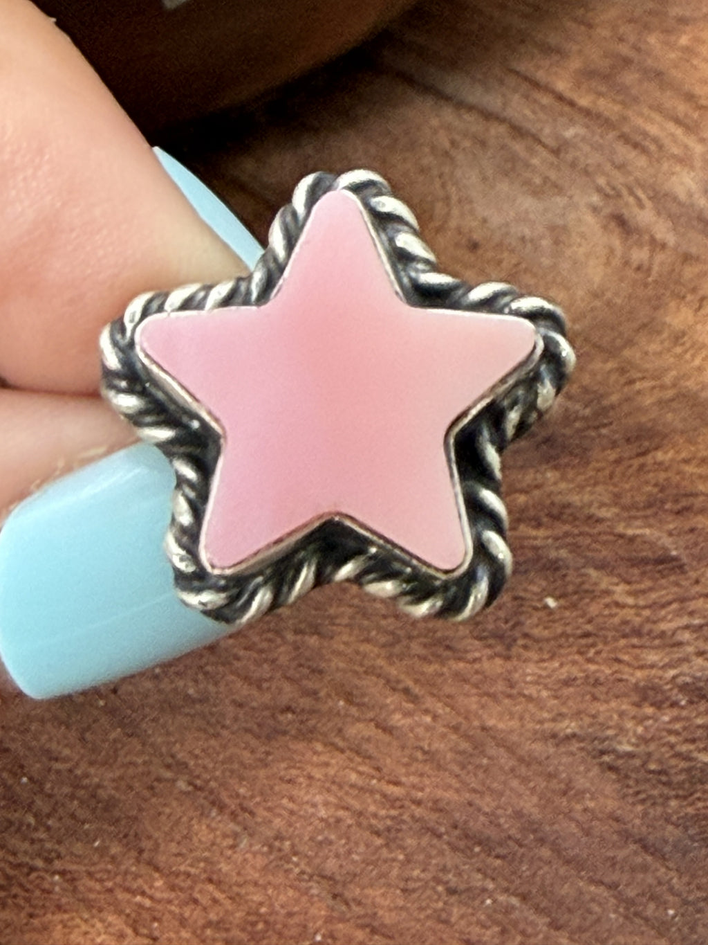 *Native American Made*  Navajo Johnny Dixon:  Pink Conch Star Ring