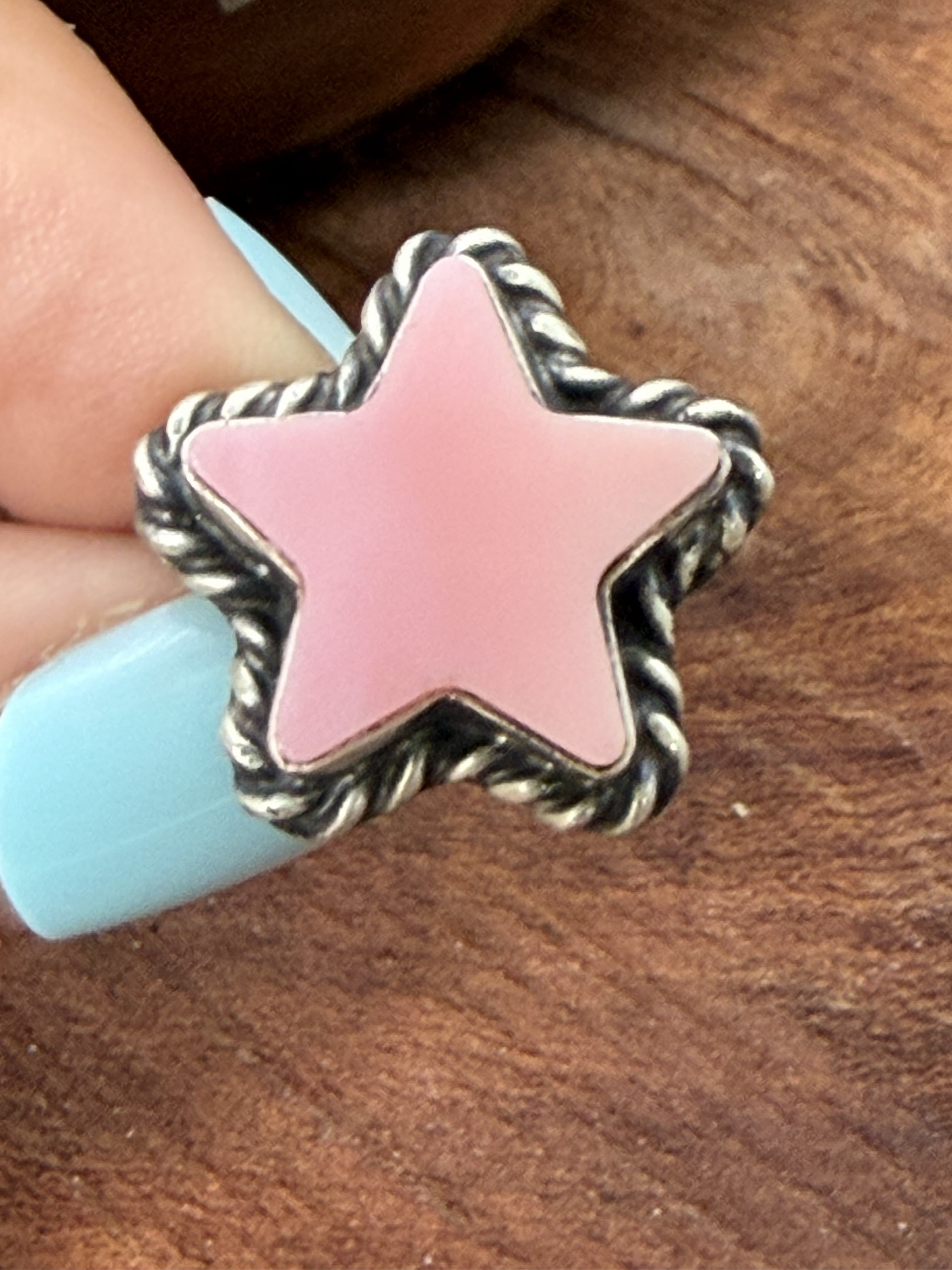 *Native American Made*  Navajo Johnny Dixon:  Pink Conch Star Ring