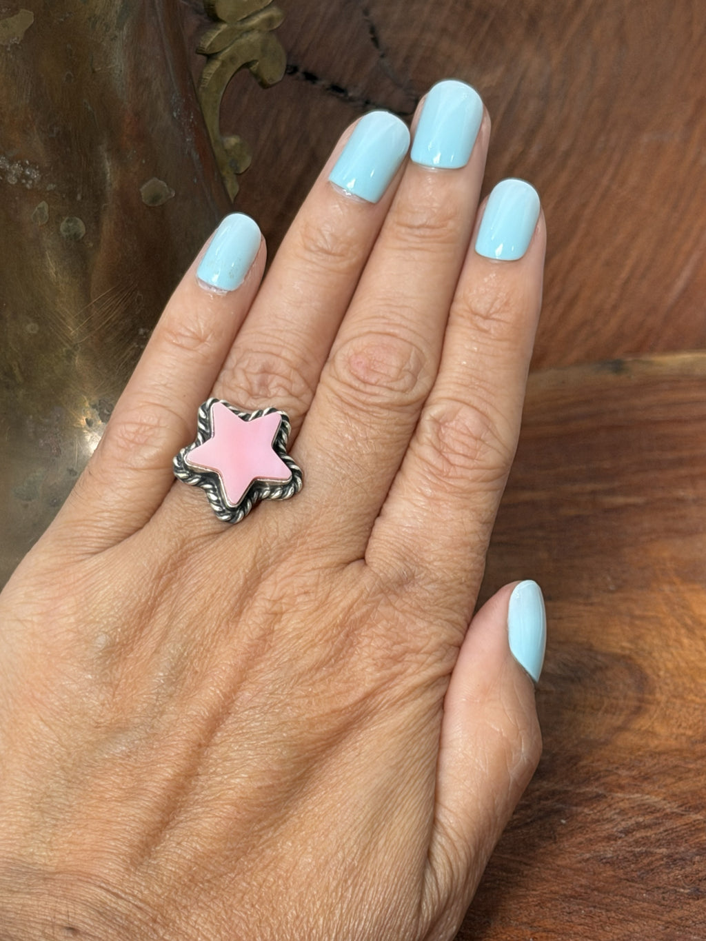 *Native American Made*  Navajo Johnny Dixon:  Pink Conch Star Ring