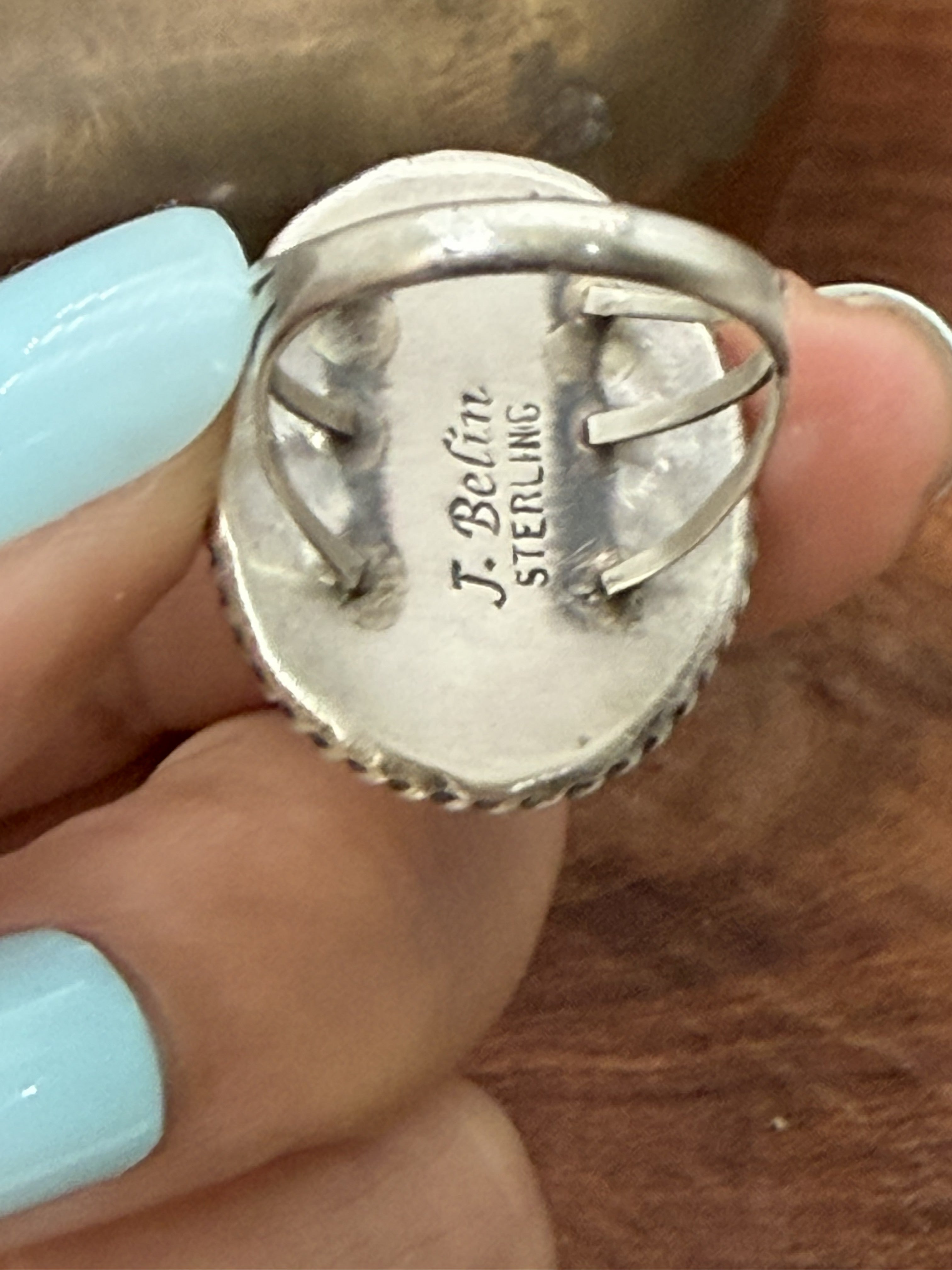*Native American Made*  Navajo J. Belin:  Pink Conch Oval Ring
