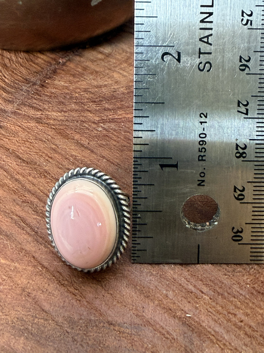 *Native American Made*  Navajo J. Belin:  Pink Conch Oval Ring