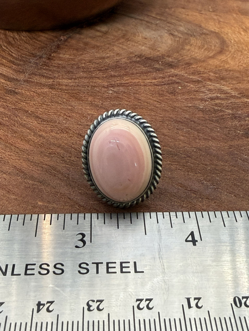 *Native American Made*  Navajo J. Belin:  Pink Conch Oval Ring