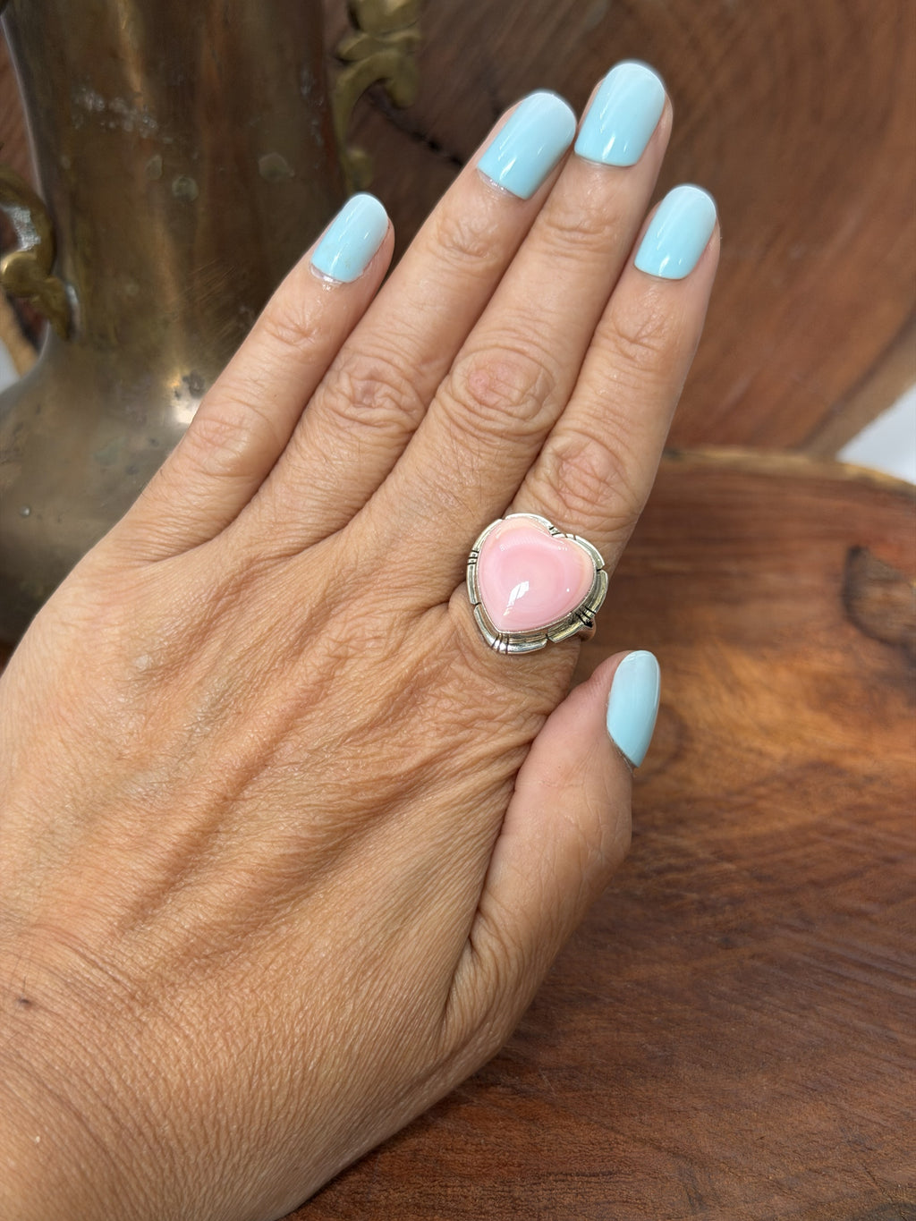 *Native American Made*  Navajo Samson Etsitty:  Pink Conch Heart Ring