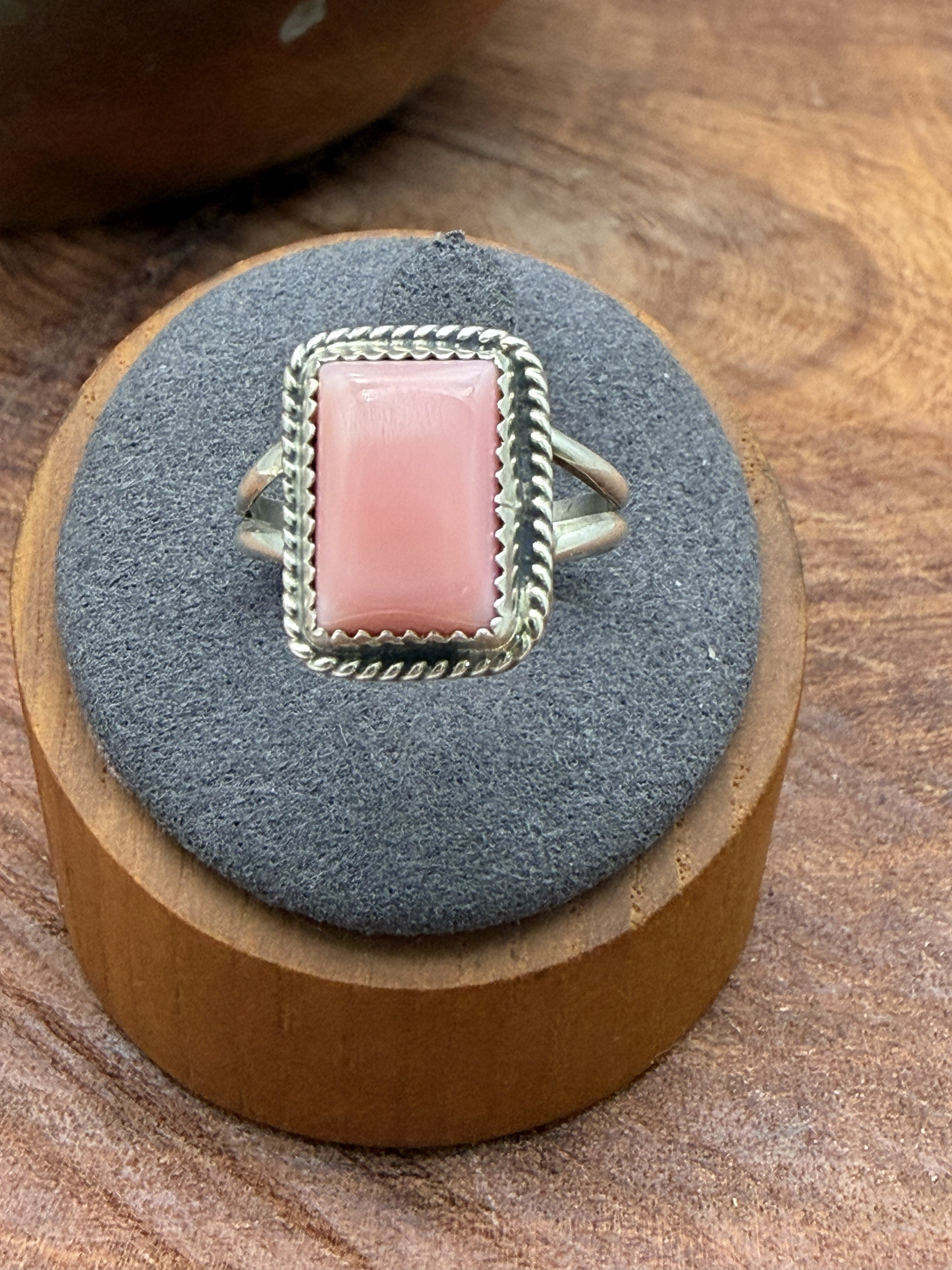 *Native American Made*  Navajo Byron Begay:  Rectangle Pink Conch Ring
