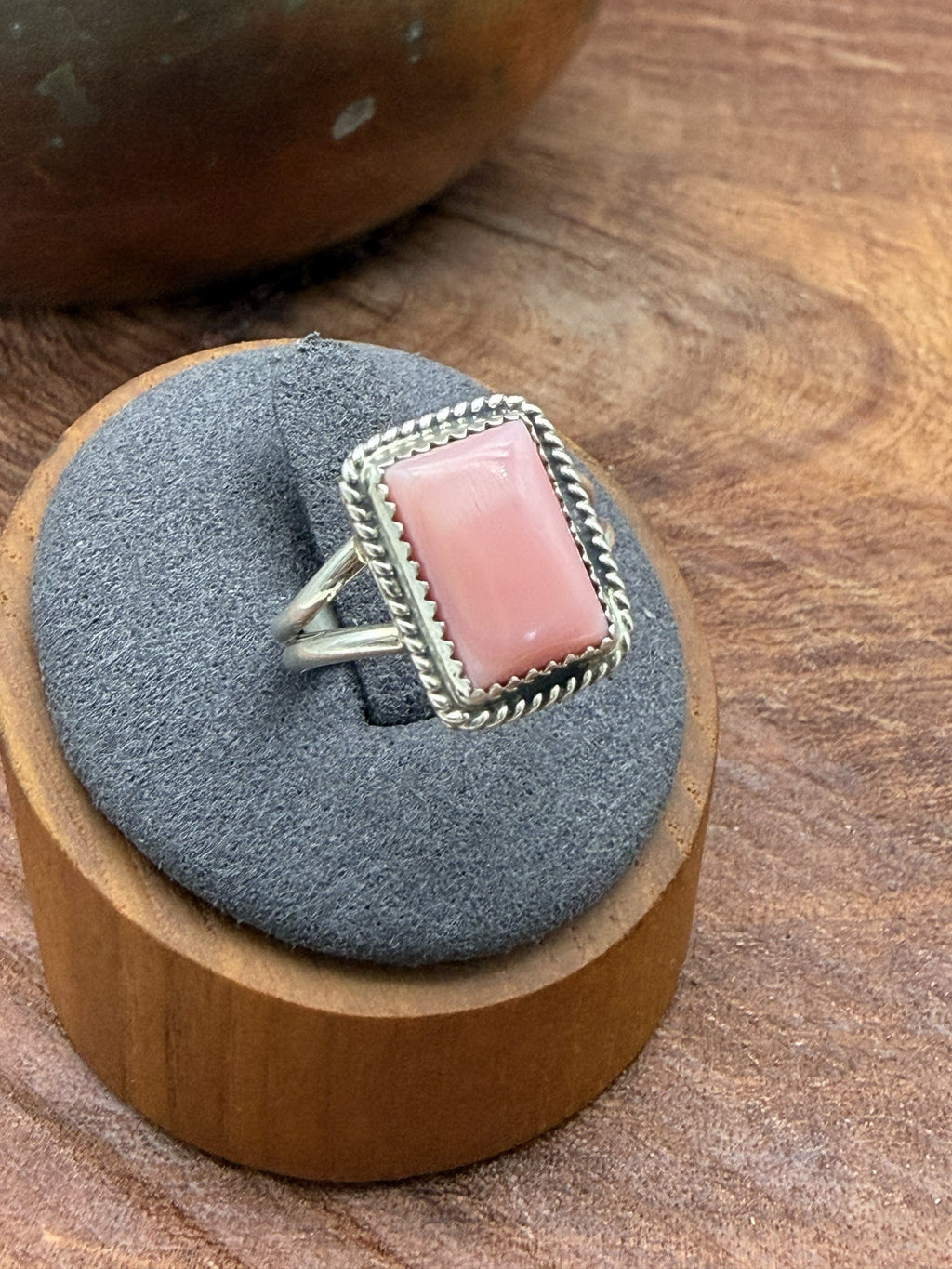 *Native American Made*  Navajo Byron Begay:  Rectangle Pink Conch Ring