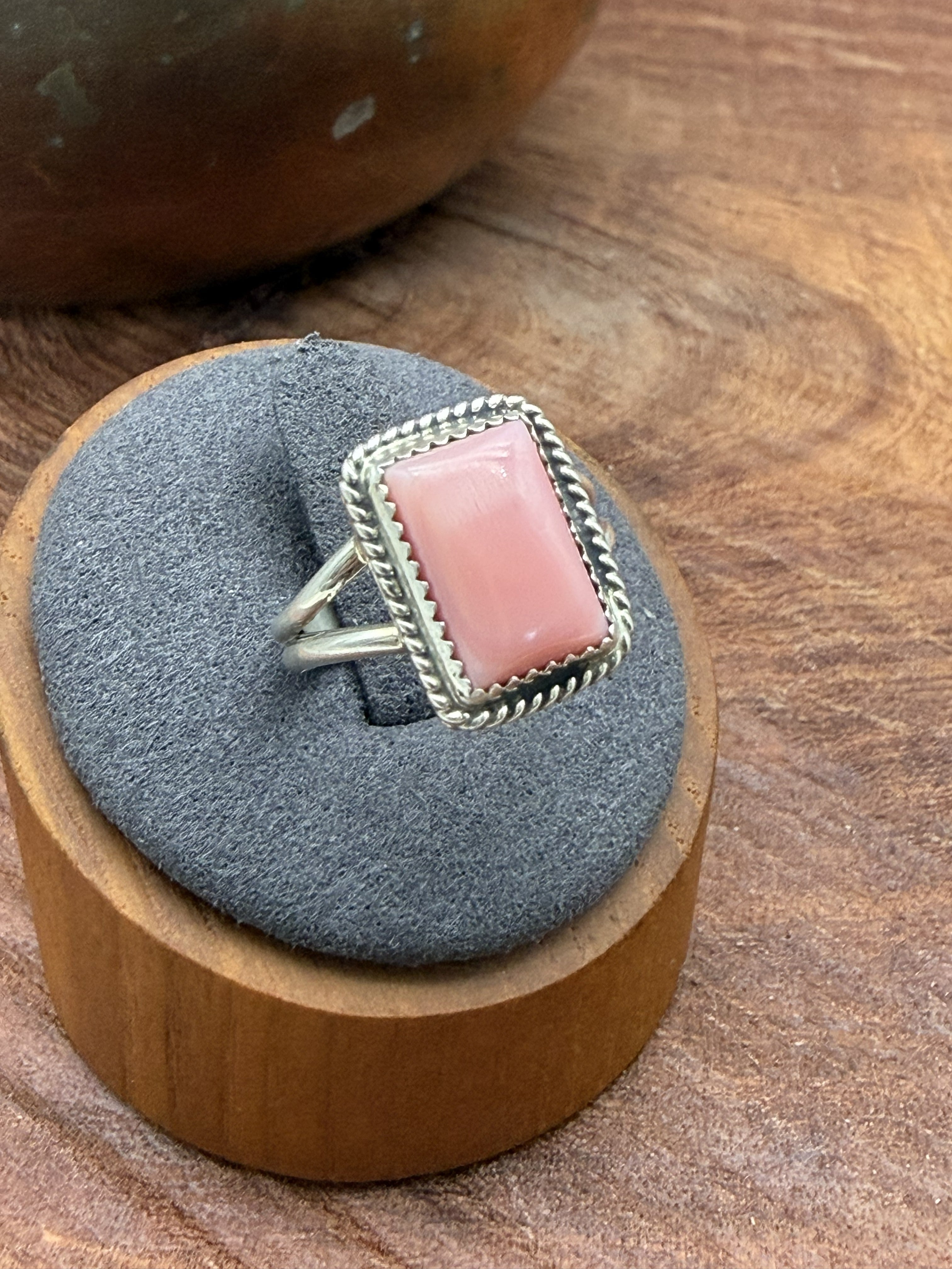 *Native American Made*  Navajo Byron Begay:  Rectangle Pink Conch Ring