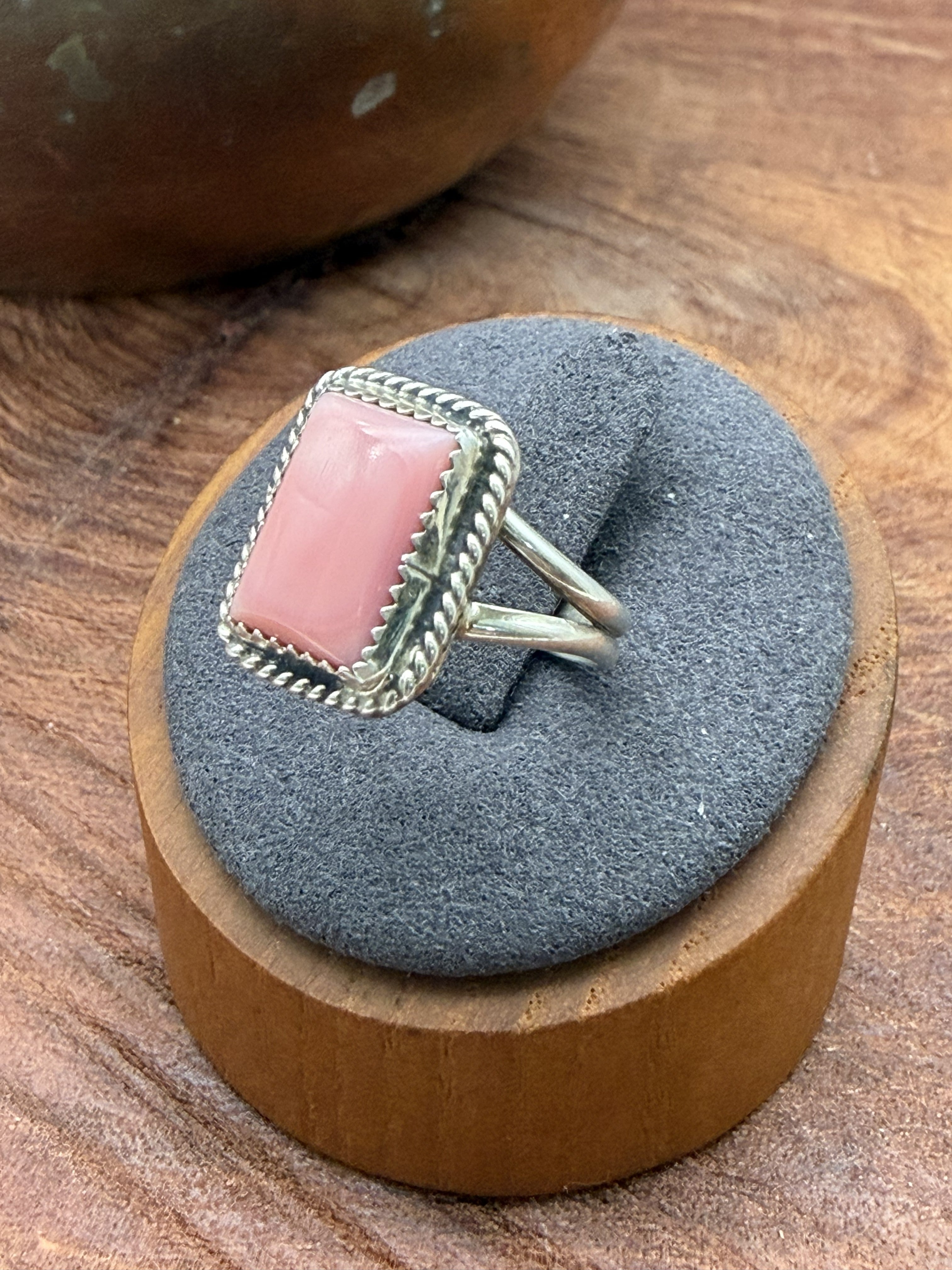 *Native American Made*  Navajo Byron Begay:  Rectangle Pink Conch Ring