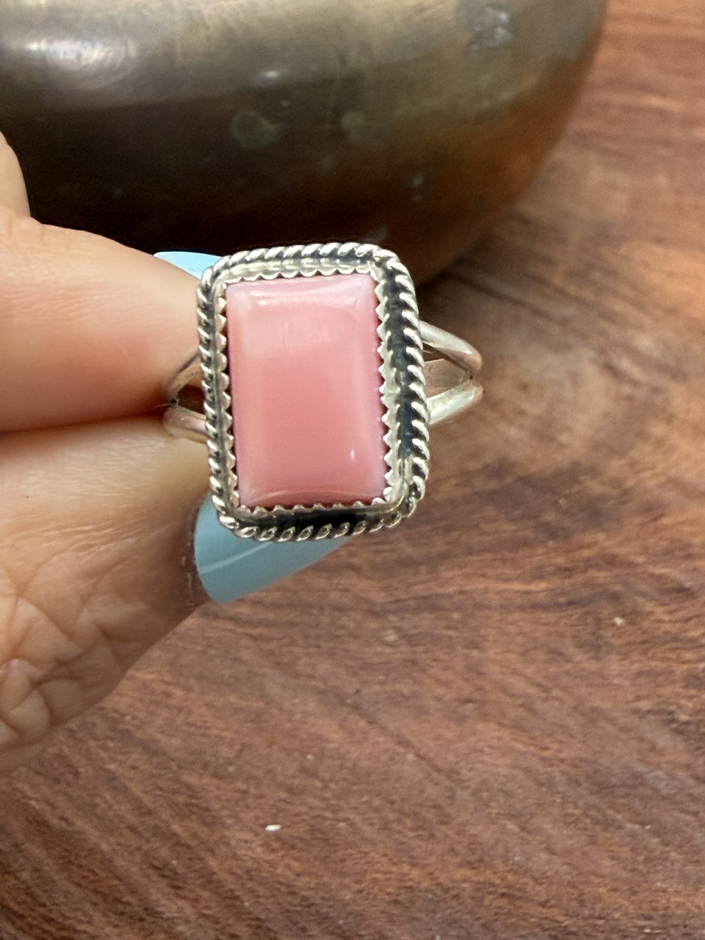 *Native American Made*  Navajo Byron Begay:  Rectangle Pink Conch Ring