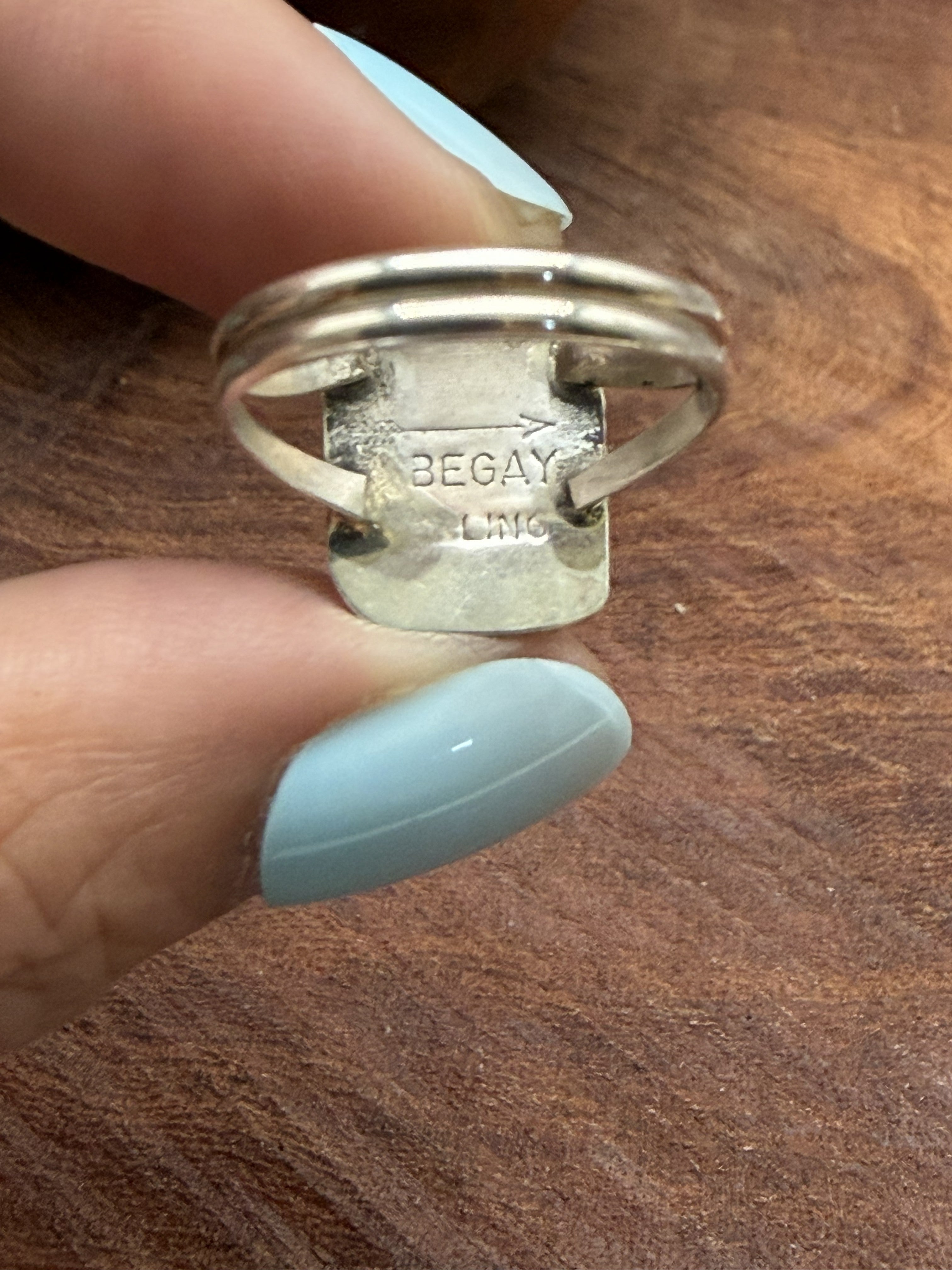 *Native American Made*  Navajo Byron Begay:  Rectangle Pink Conch Ring