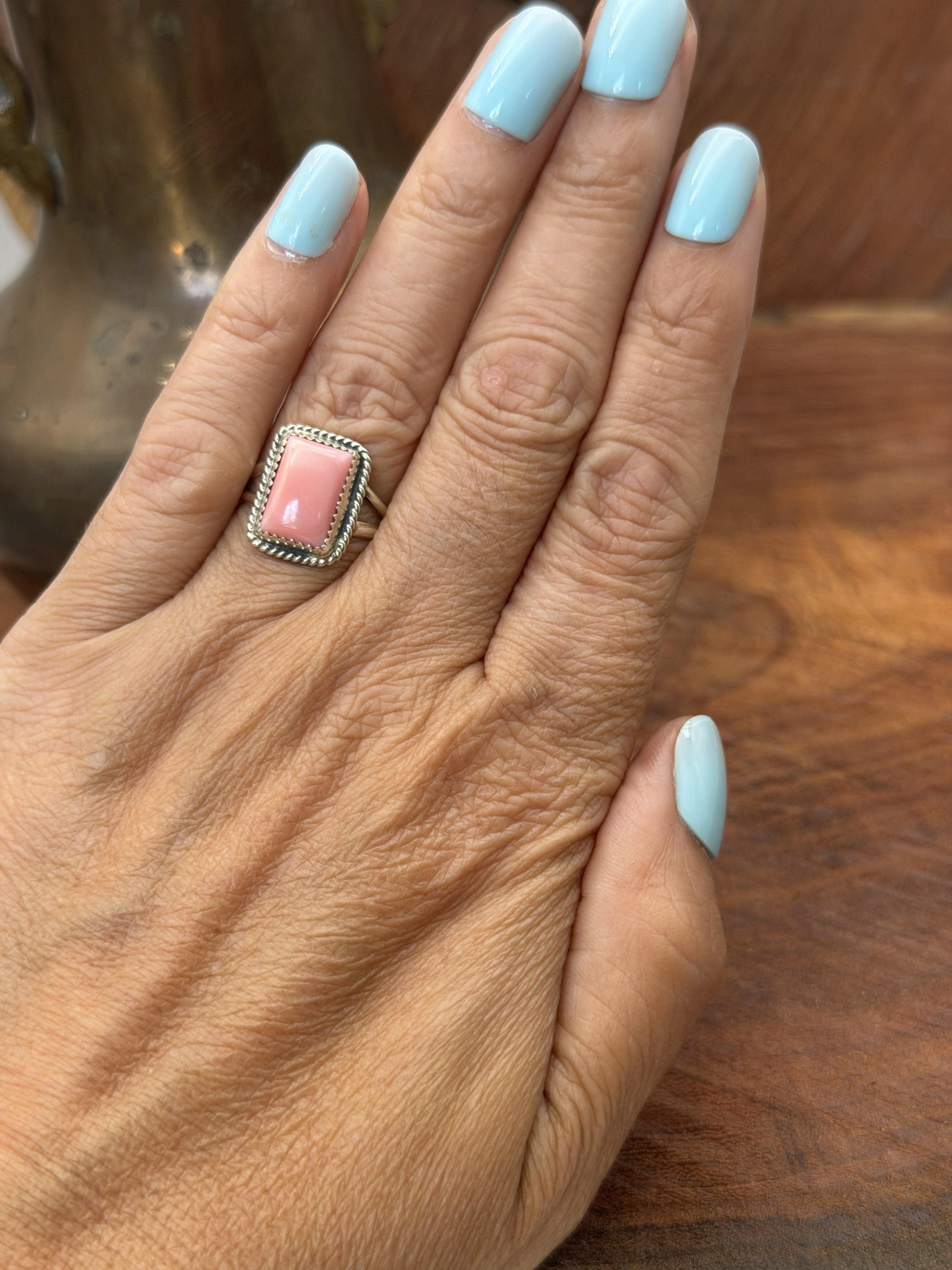 *Native American Made*  Navajo Byron Begay:  Rectangle Pink Conch Ring