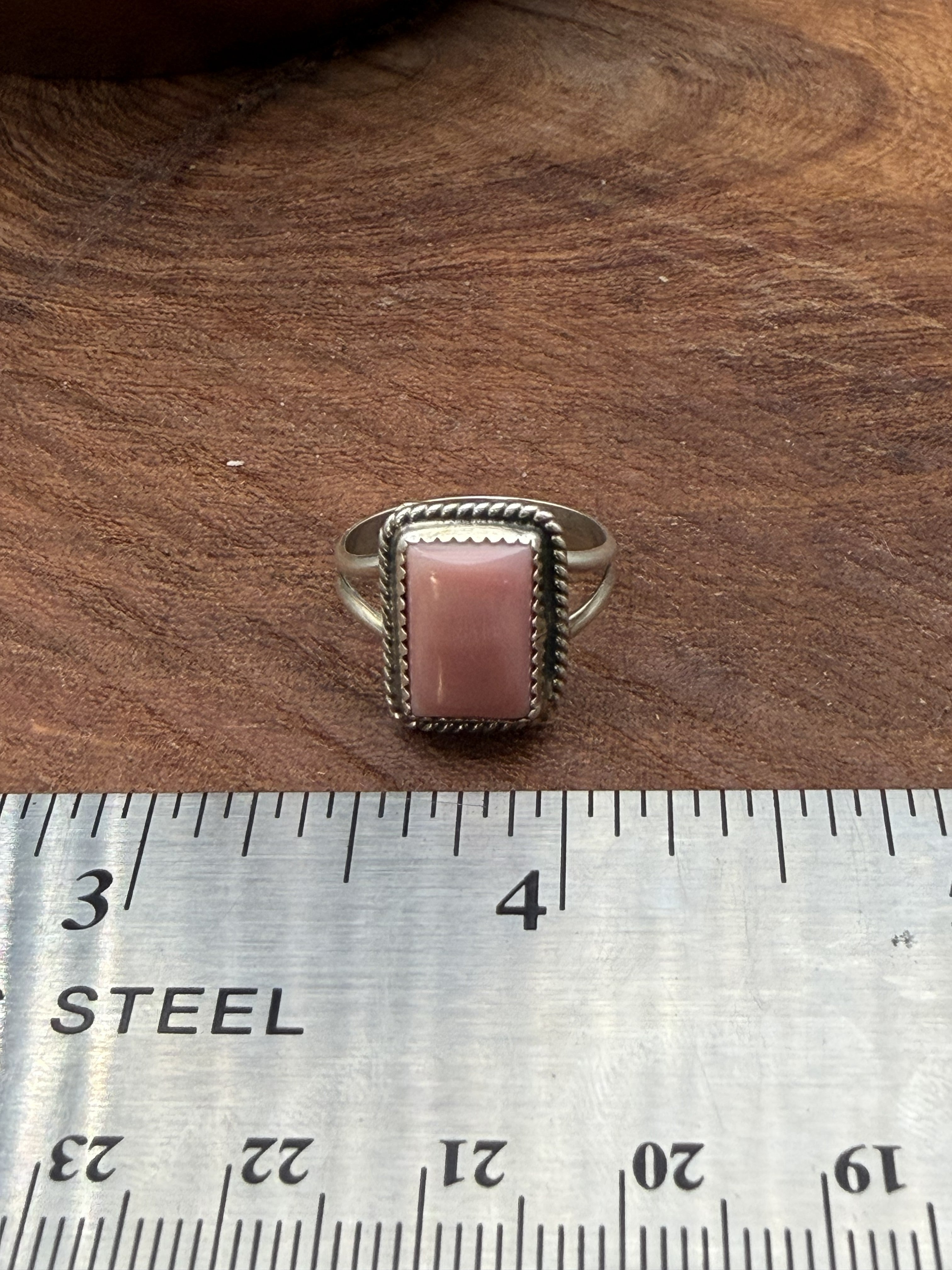 *Native American Made*  Navajo Byron Begay:  Rectangle Pink Conch Ring