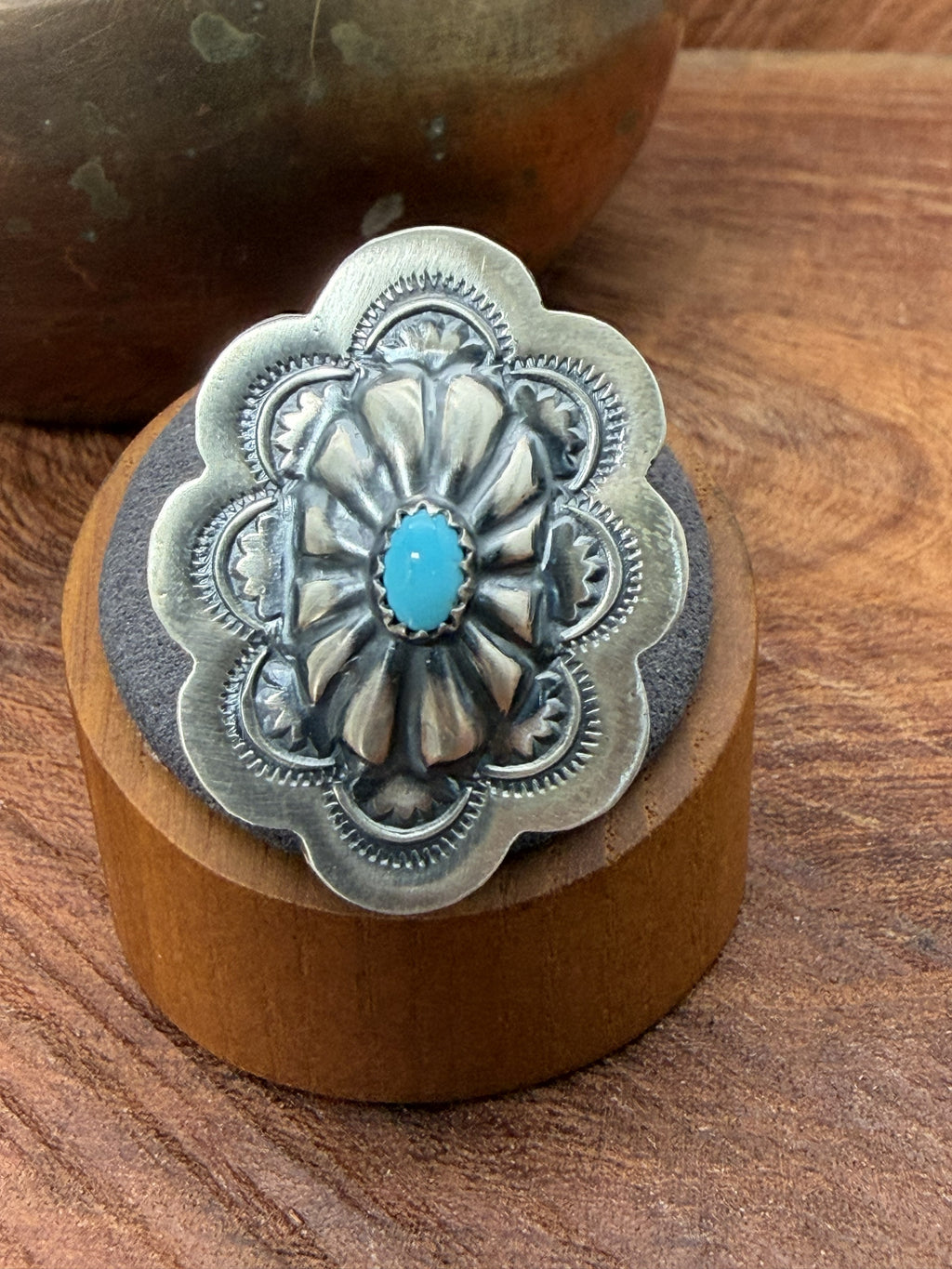 *Native American Made*  Navajo Raymond Benally:  Sleeping Beauty Concho Ring