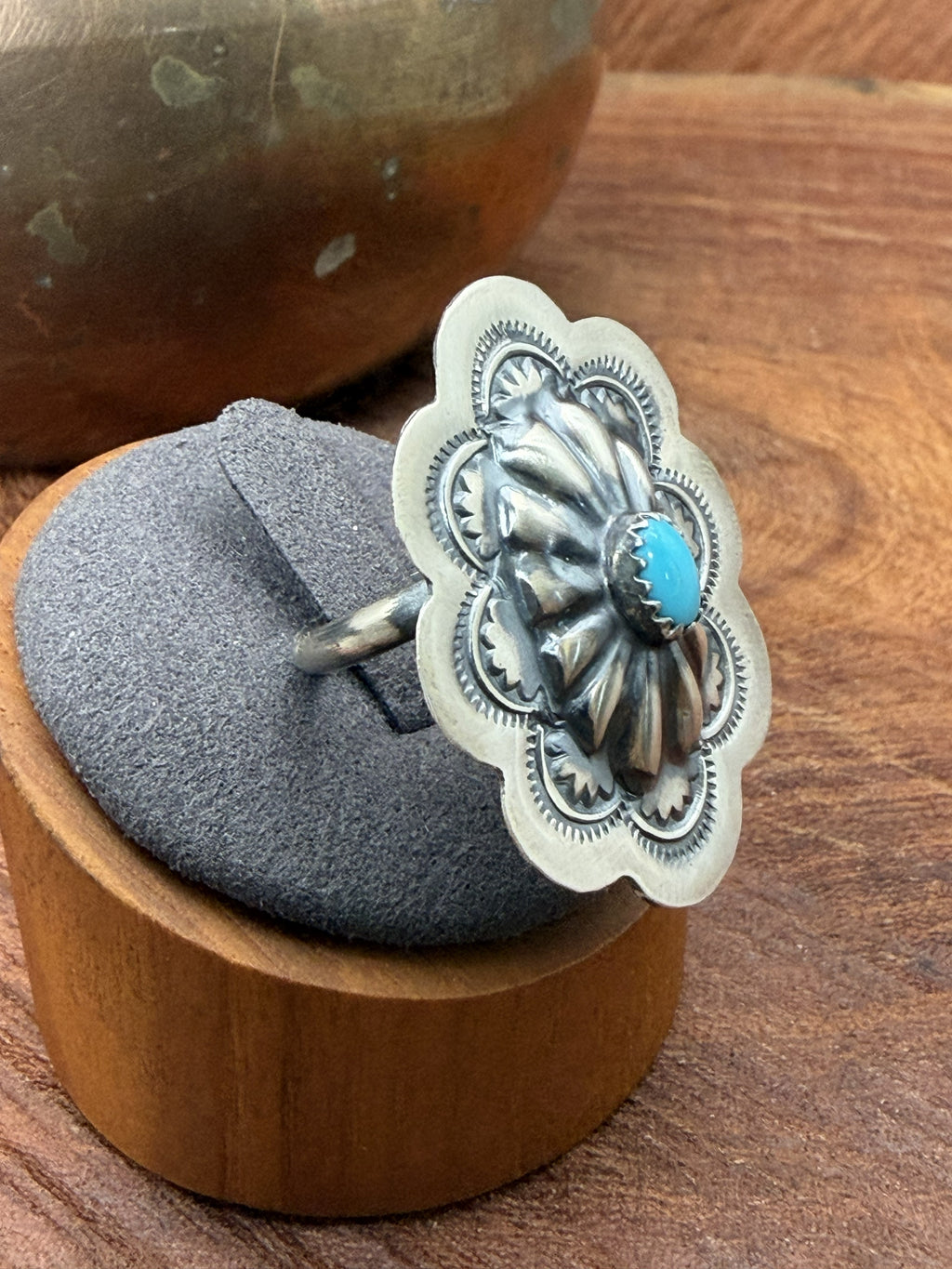 *Native American Made*  Navajo Raymond Benally:  Sleeping Beauty Concho Ring