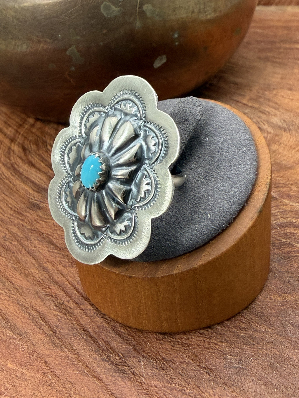 *Native American Made*  Navajo Raymond Benally:  Sleeping Beauty Concho Ring