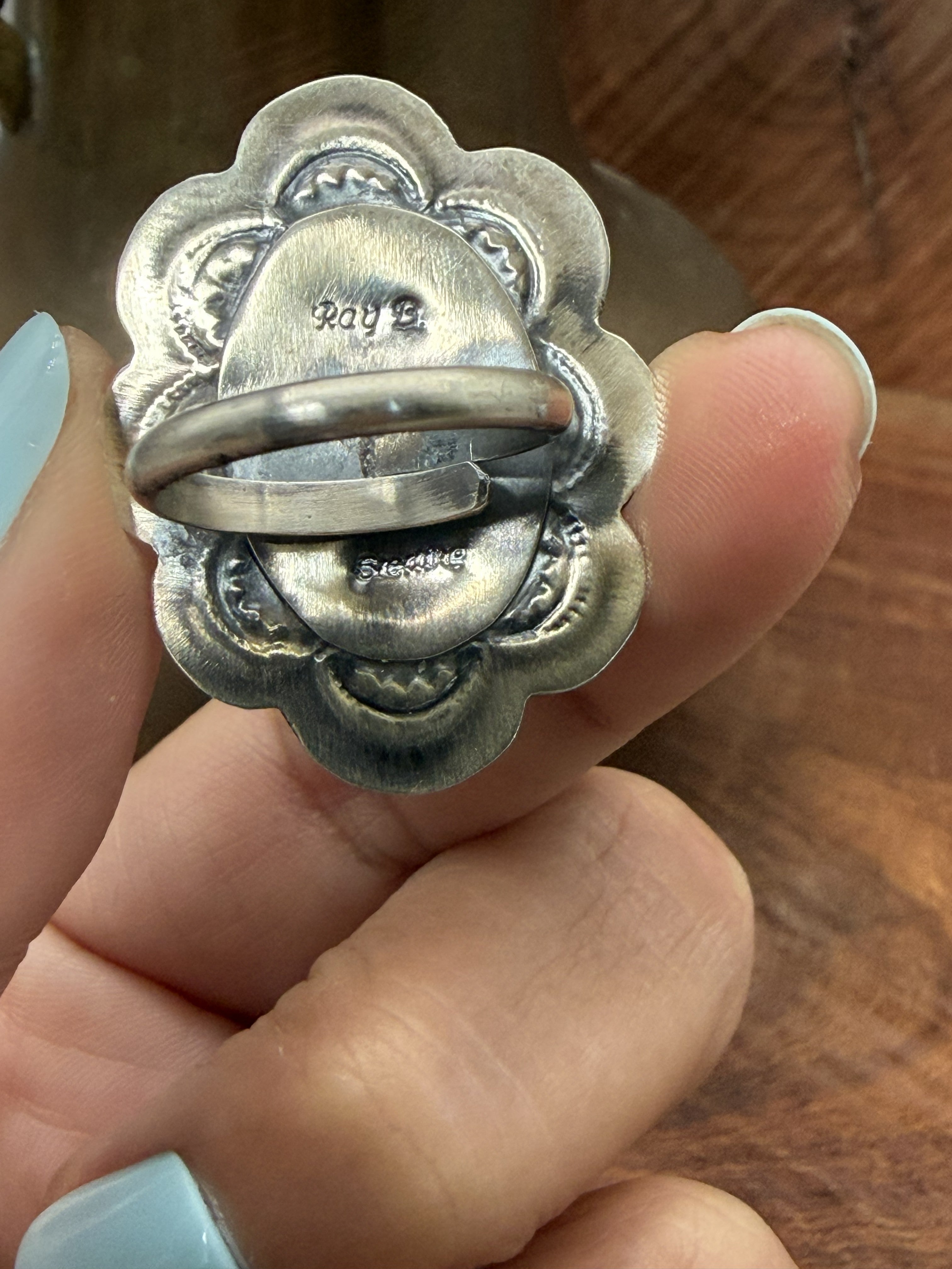 *Native American Made*  Navajo Raymond Benally:  Sleeping Beauty Concho Ring