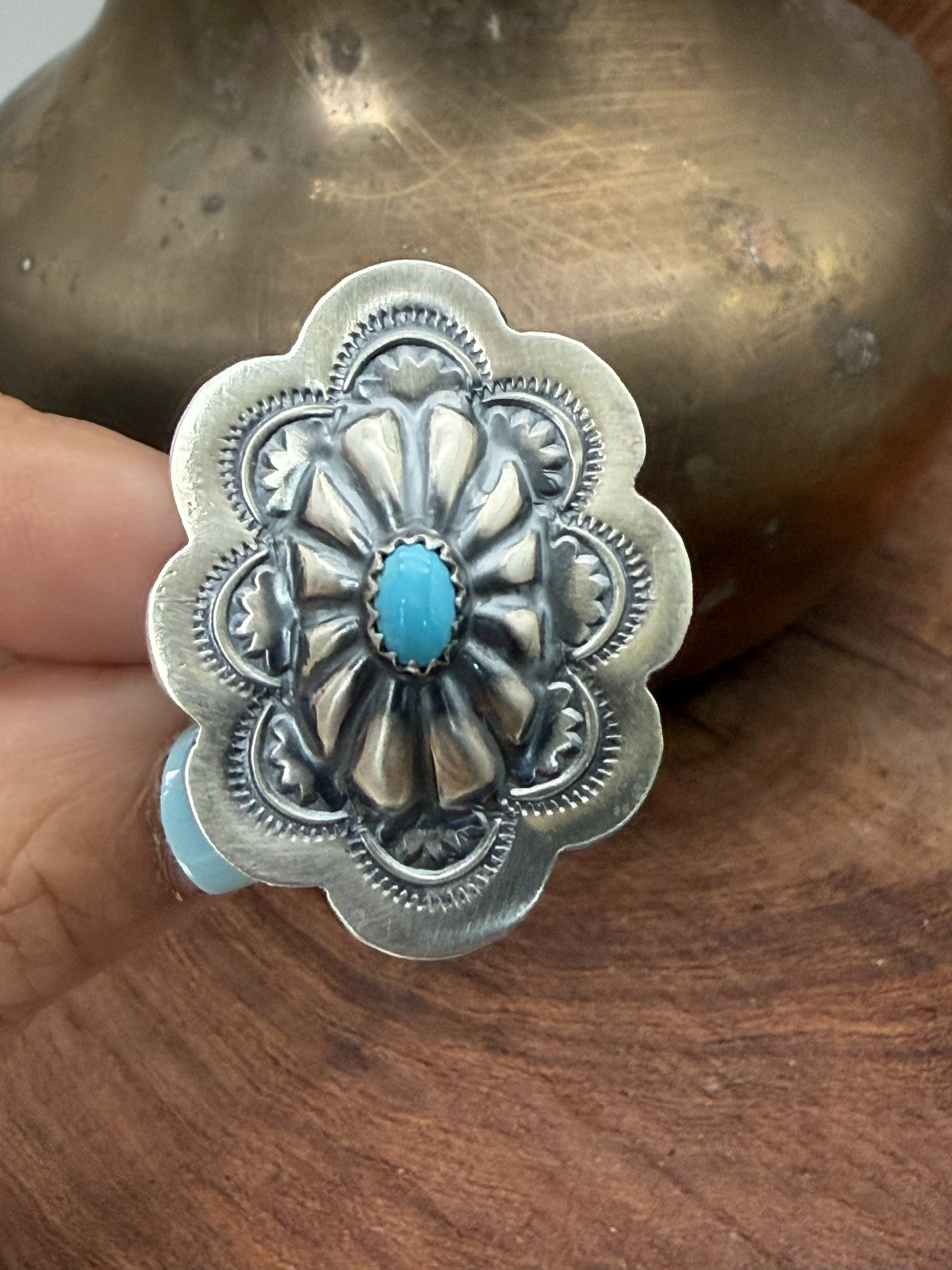 *Native American Made*  Navajo Raymond Benally:  Sleeping Beauty Concho Ring