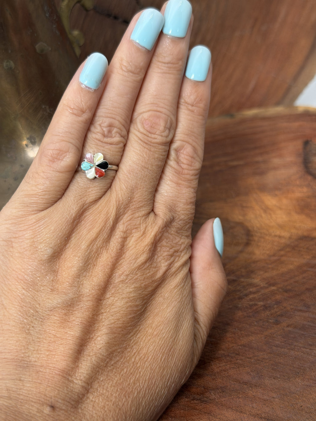 *Native American Made*  Zuni Raymond Bobble:  Zuni Flower Ring