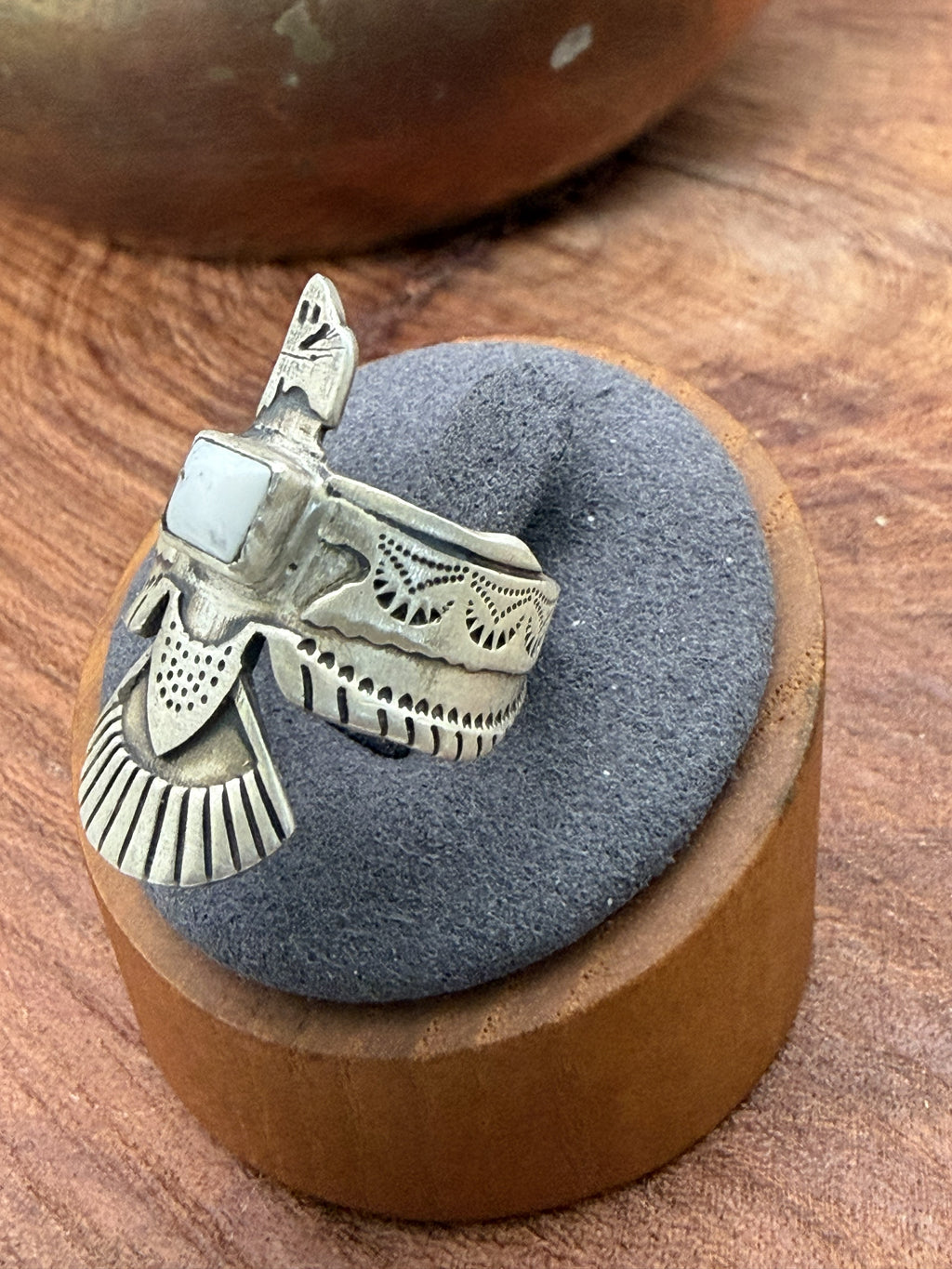 Sterling Silver Thunderbird with White Buffalo Ring
