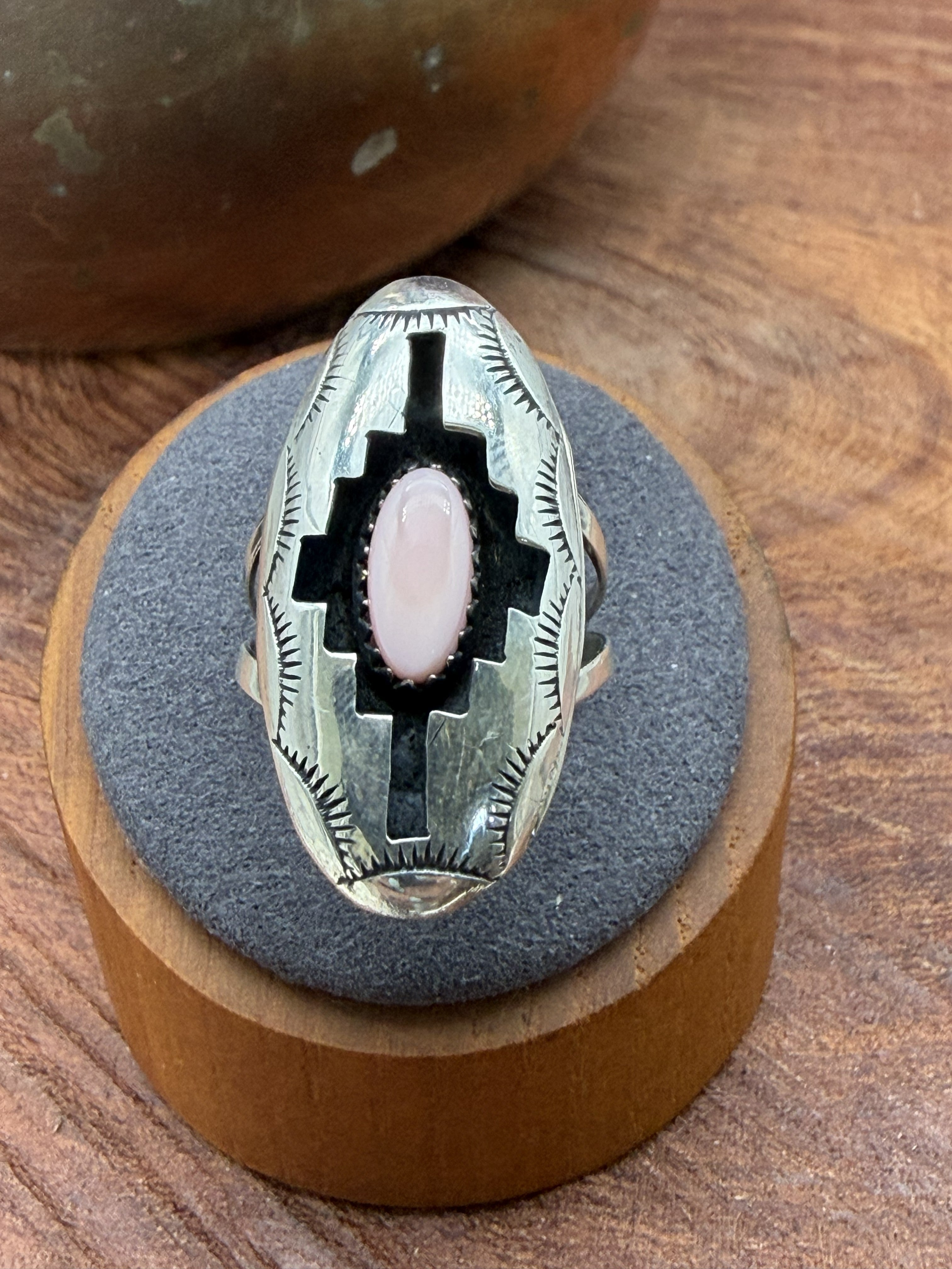 *Native American Made*  Shadowbox with Pink Conch Ring