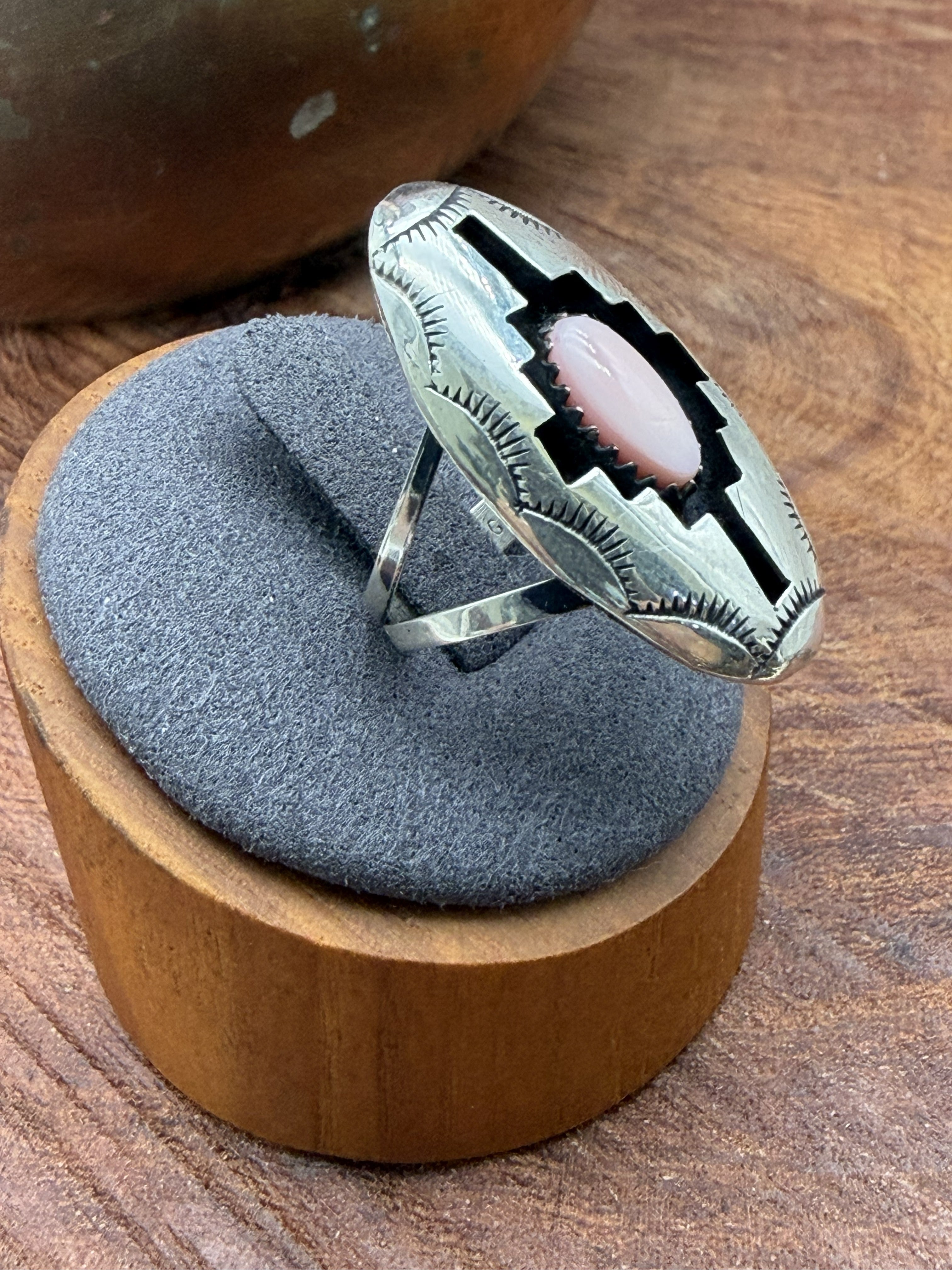 *Native American Made*  Shadowbox with Pink Conch Ring