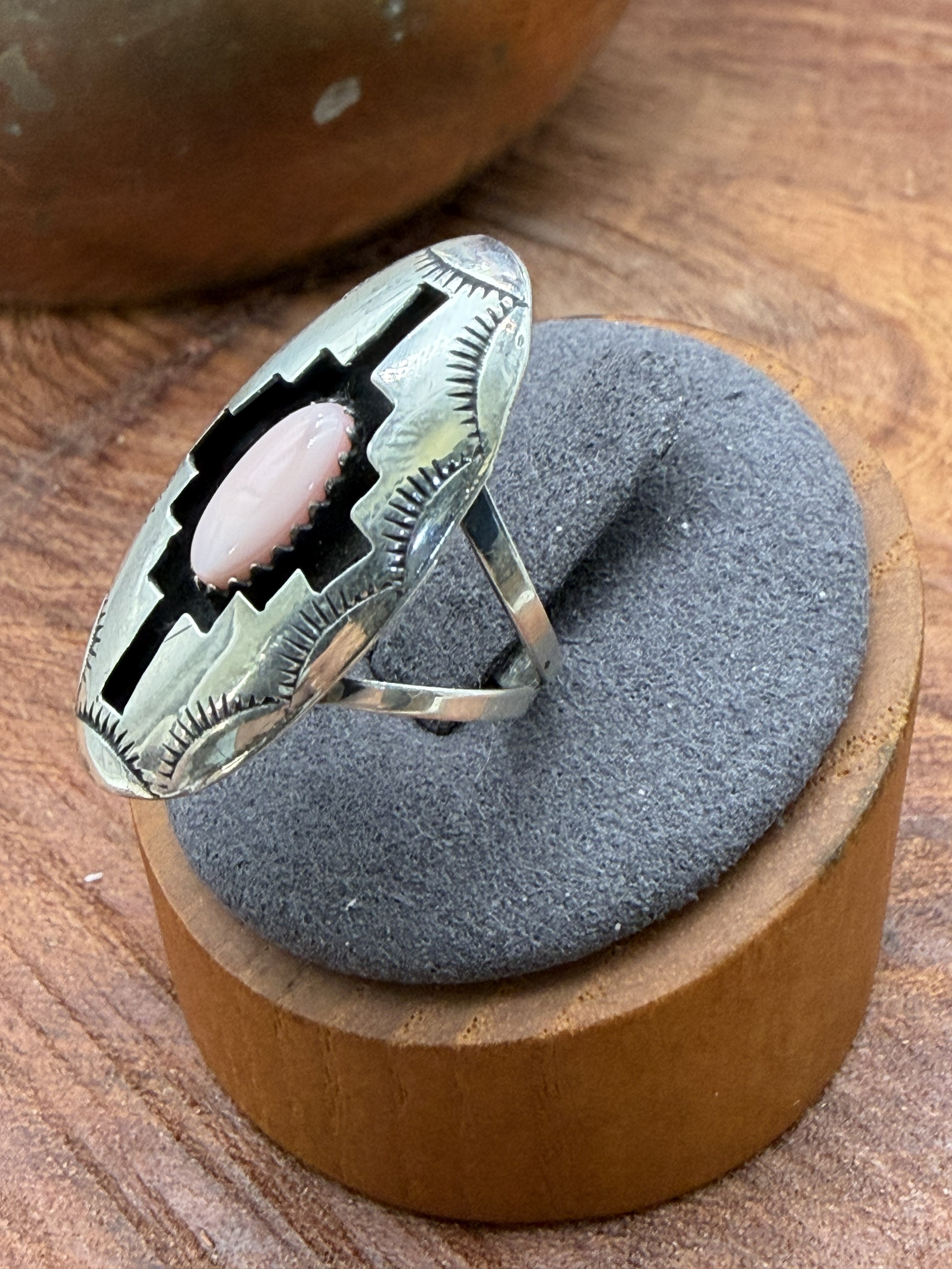 *Native American Made*  Shadowbox with Pink Conch Ring