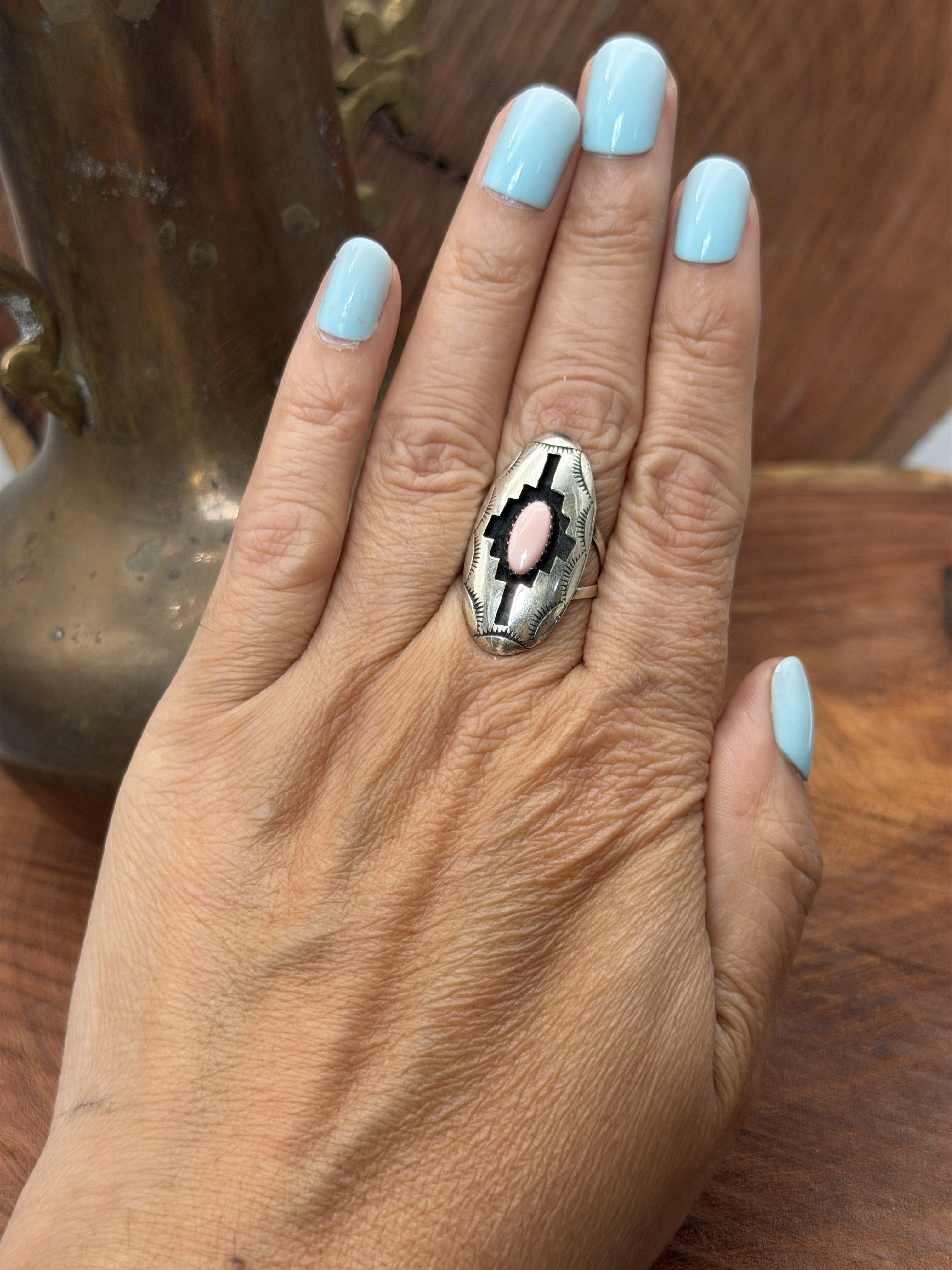 *Native American Made*  Shadowbox with Pink Conch Ring