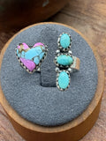 Cotton Candy Heart with 3 Stone Turquoise Bypass Ring