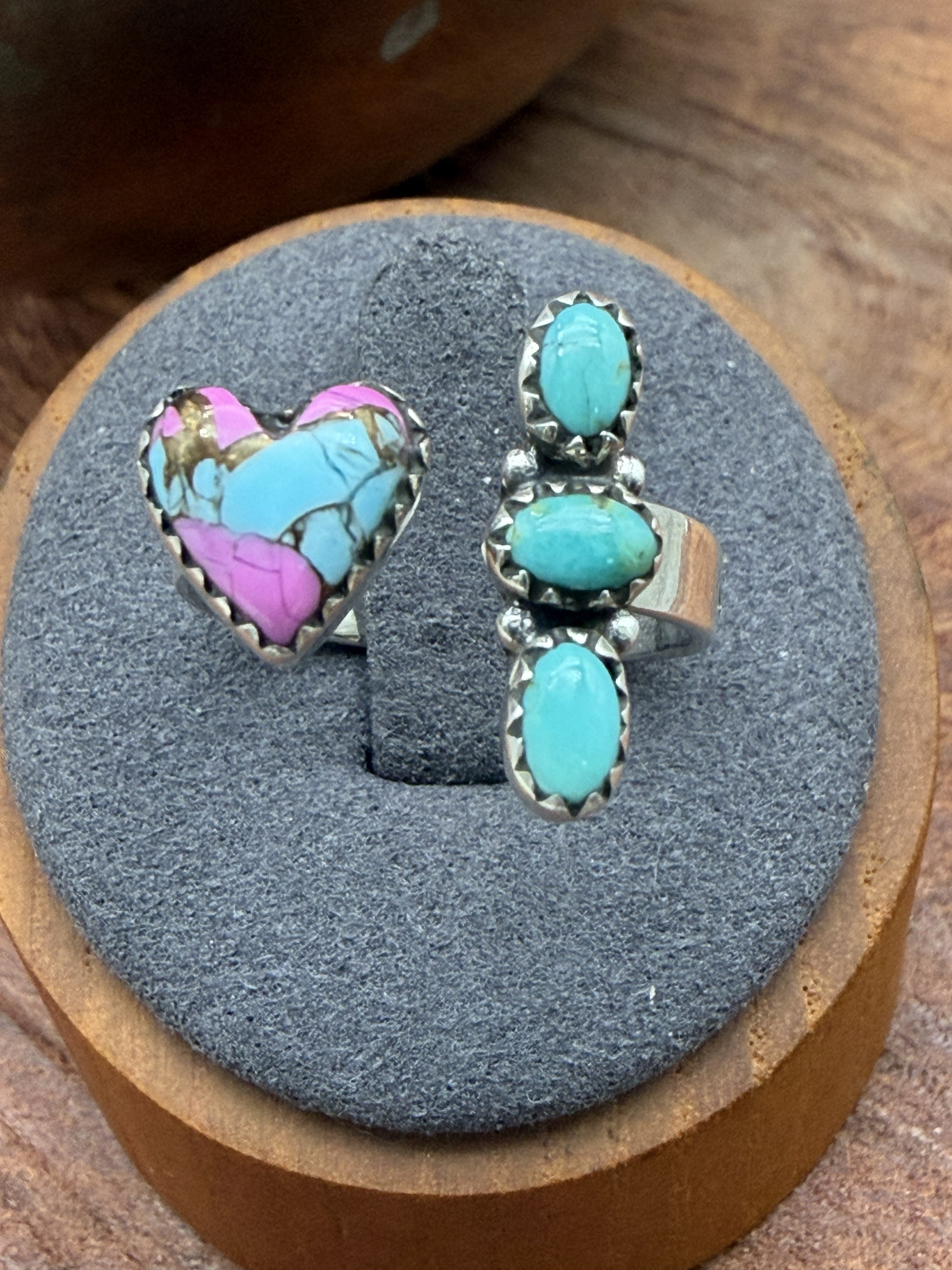Cotton Candy Heart with 3 Stone Turquoise Bypass Ring