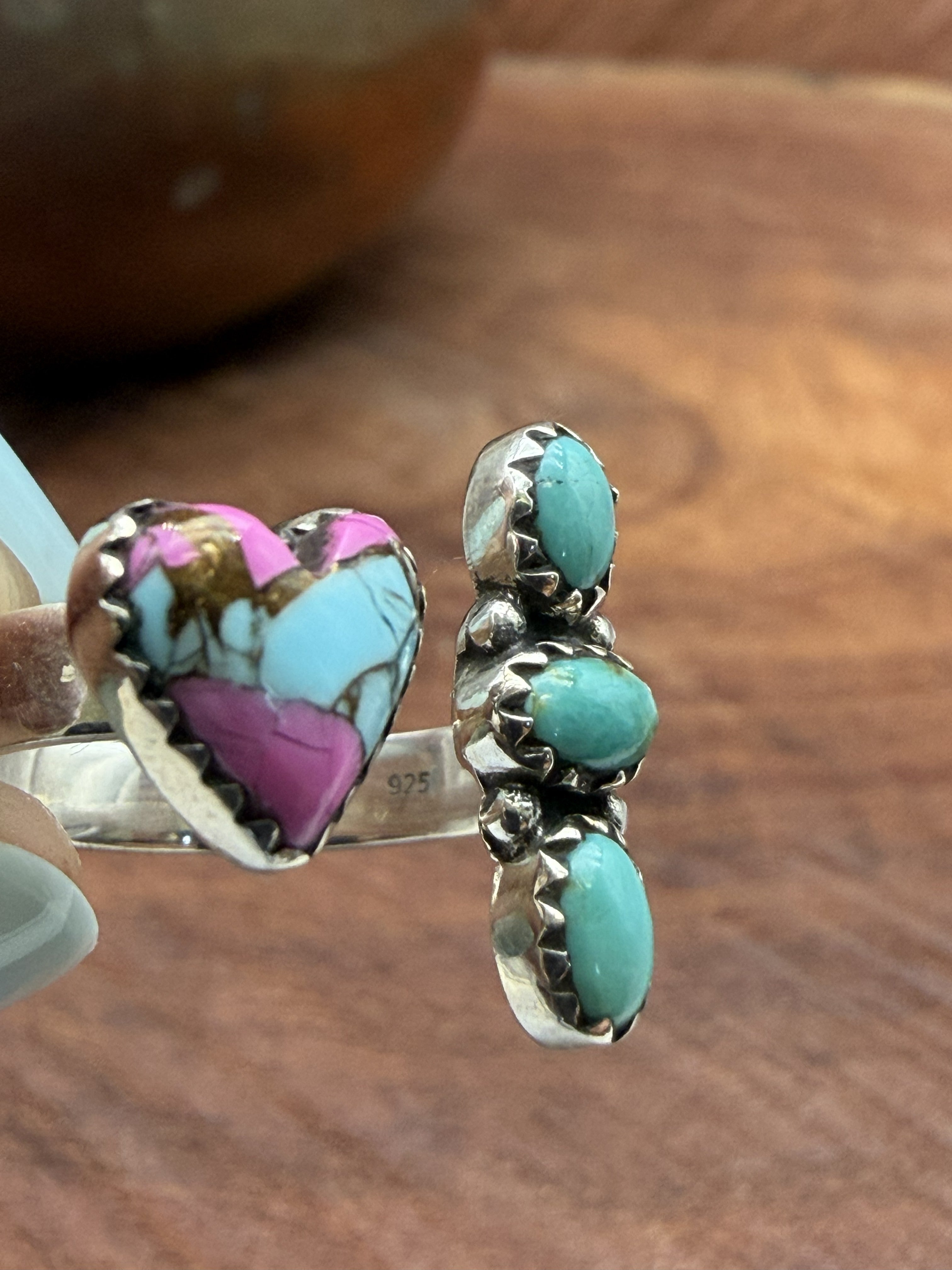 Cotton Candy Heart with 3 Stone Turquoise Bypass Ring