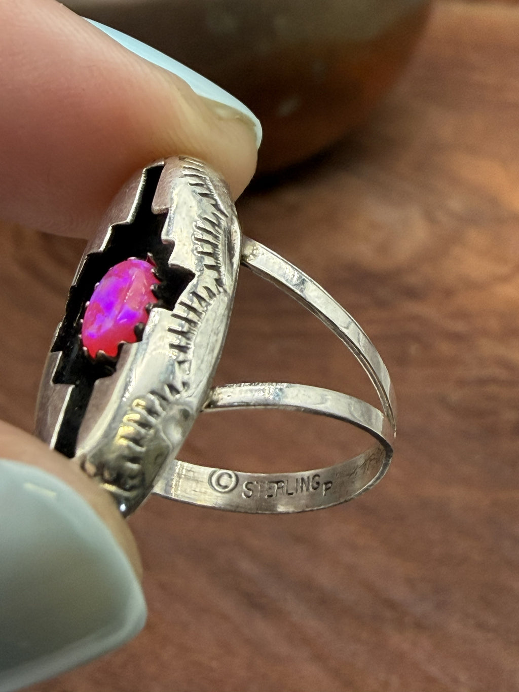 Shadow Ring with Pink Opal