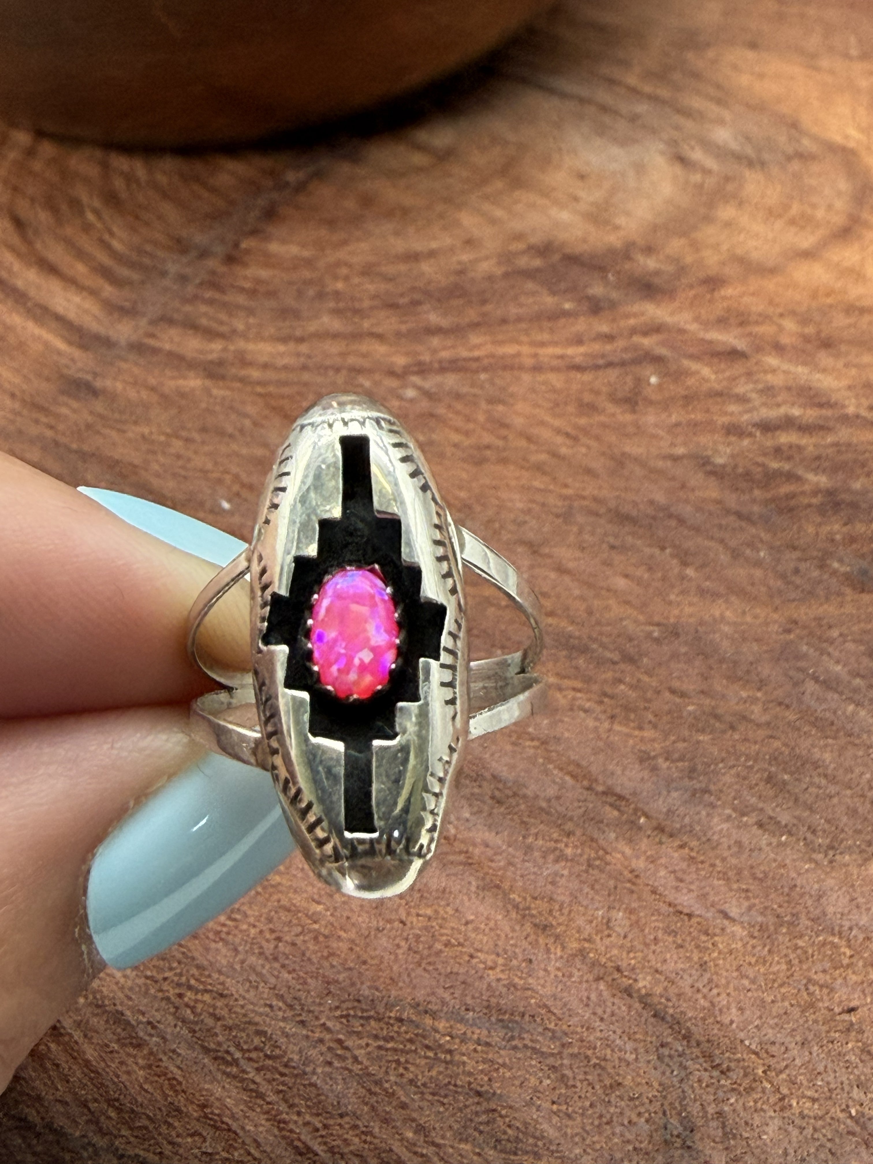 Shadow Ring with Pink Opal