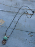 *Native American Made*  Navajo Keith Henry:  18" Carico Lake Turquoise  with Sterling Silver Liberty Dime Necklace