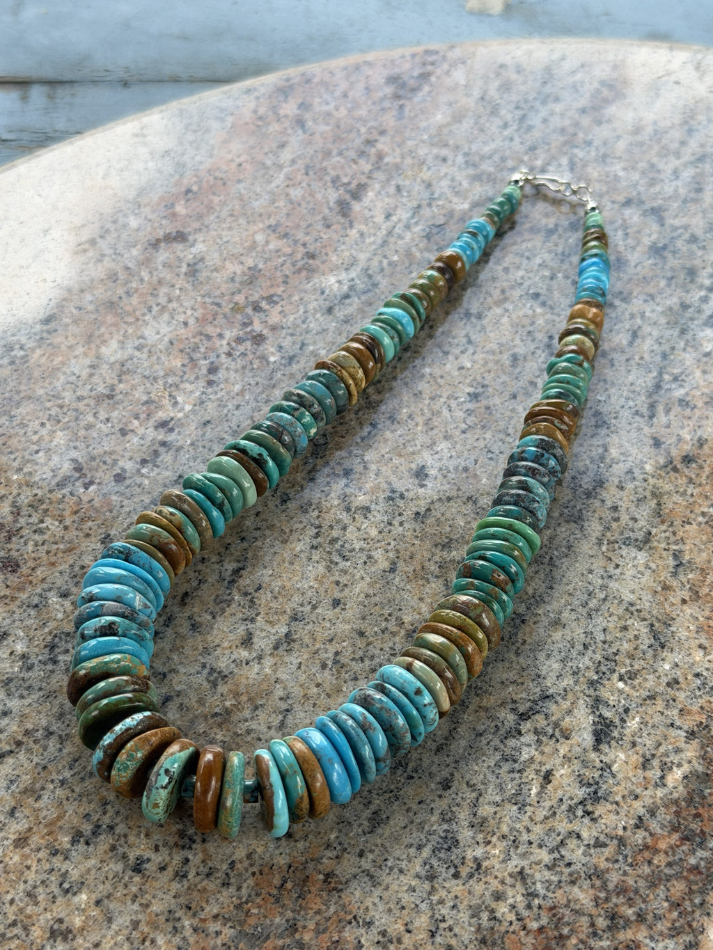 *Native American Made*  Navajo Tiffany Garcia:  18" Large Turquoise Rondelle Necklace