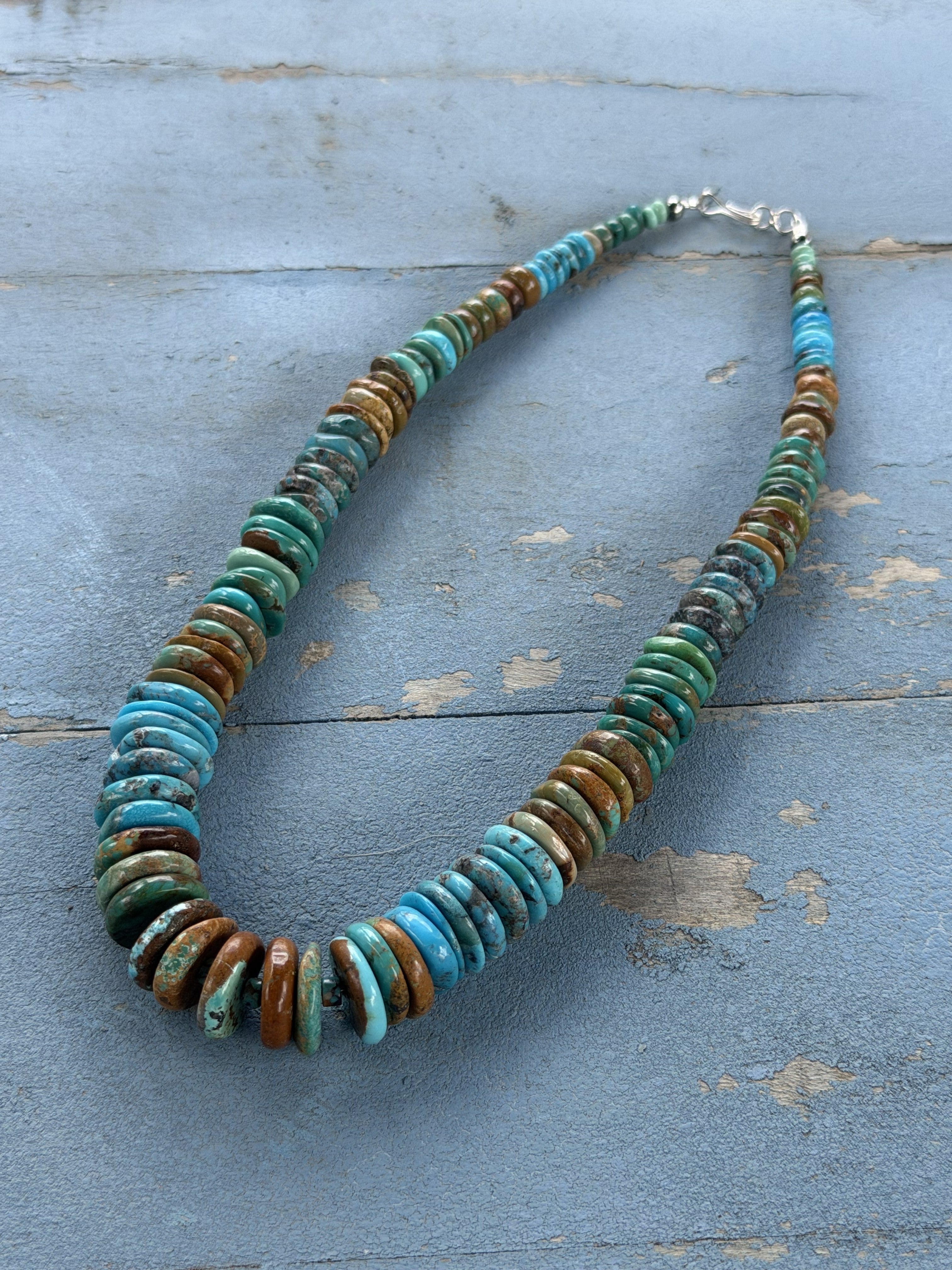 *Native American Made*  Navajo Tiffany Garcia:  18" Large Turquoise Rondelle Necklace