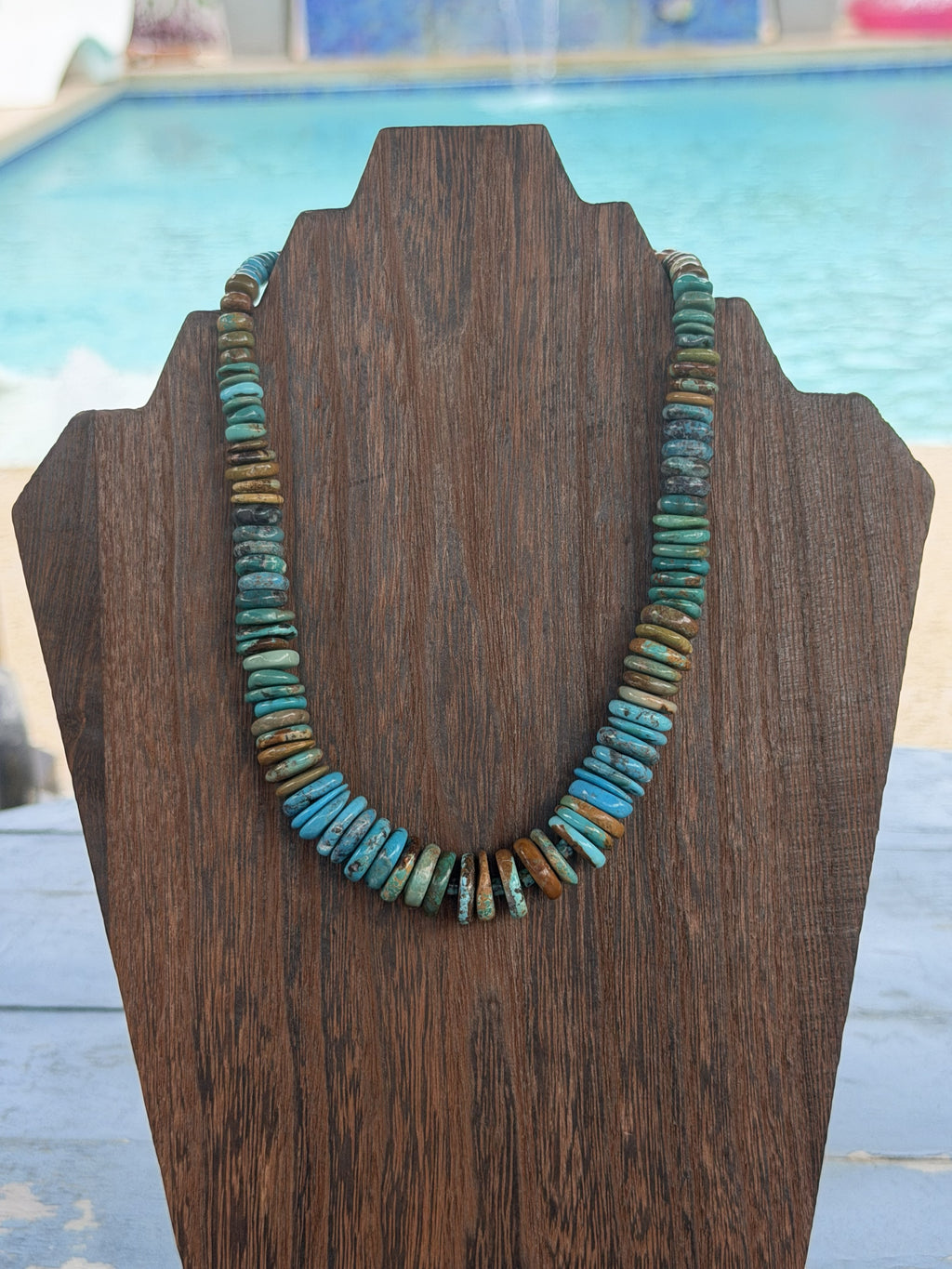 *Native American Made*  Navajo Tiffany Garcia:  18" Large Turquoise Rondelle Necklace