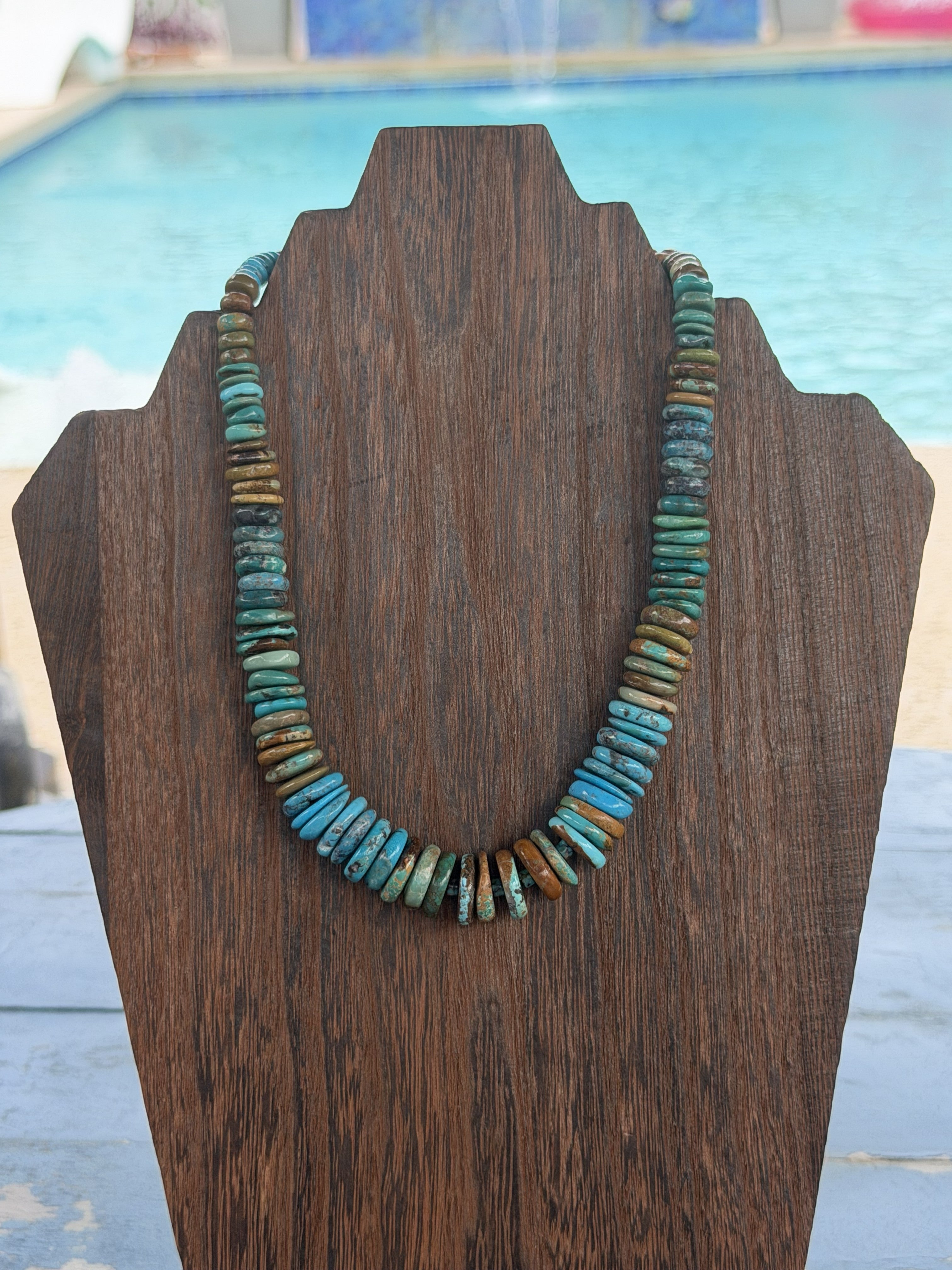*Native American Made*  Navajo Tiffany Garcia:  18" Large Turquoise Rondelle Necklace
