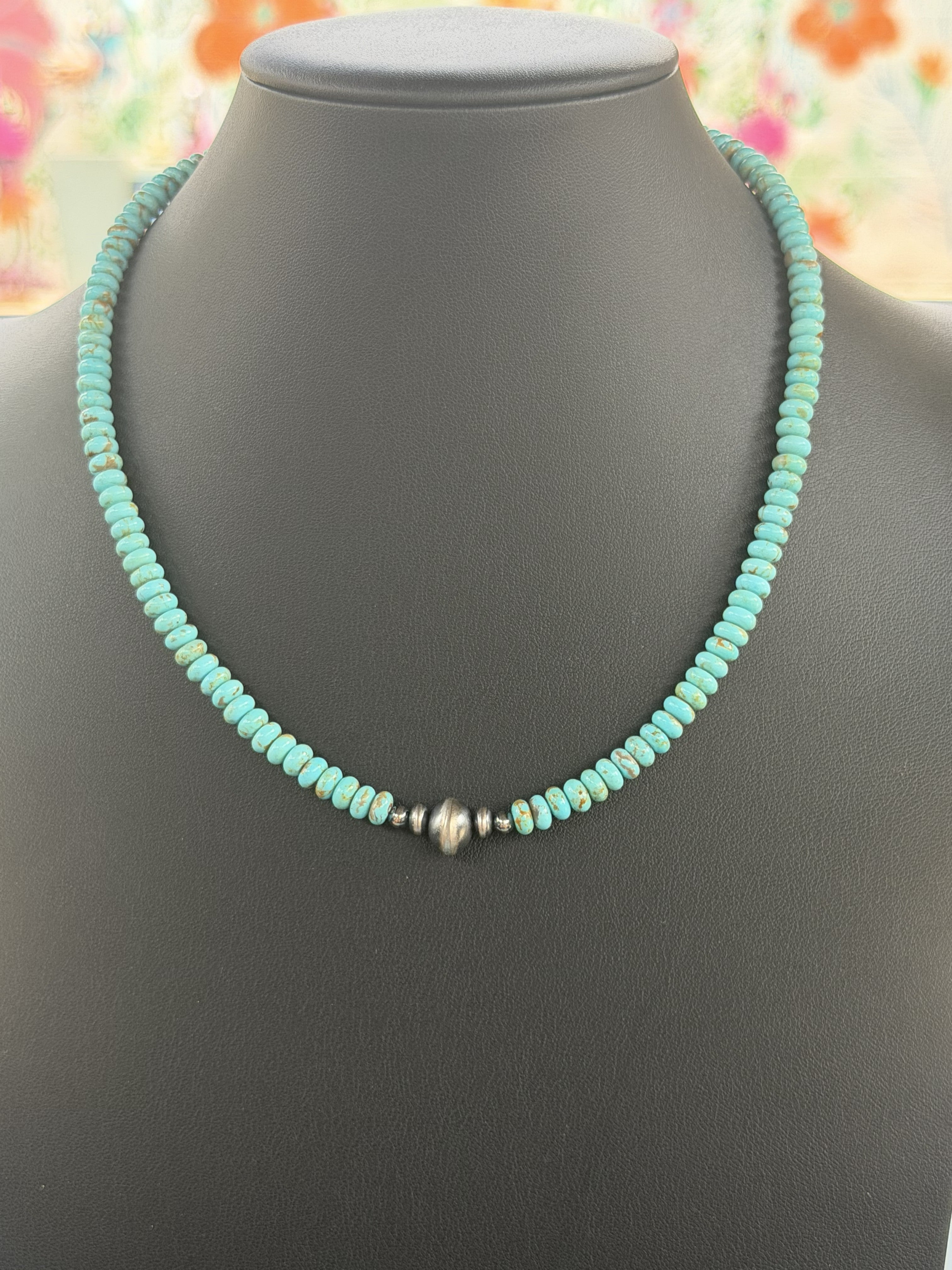 *Native American Made*  Navajo Miranda Thompson:  18" Mine #8 Rondelles with Navajo Made Pearl Necklace