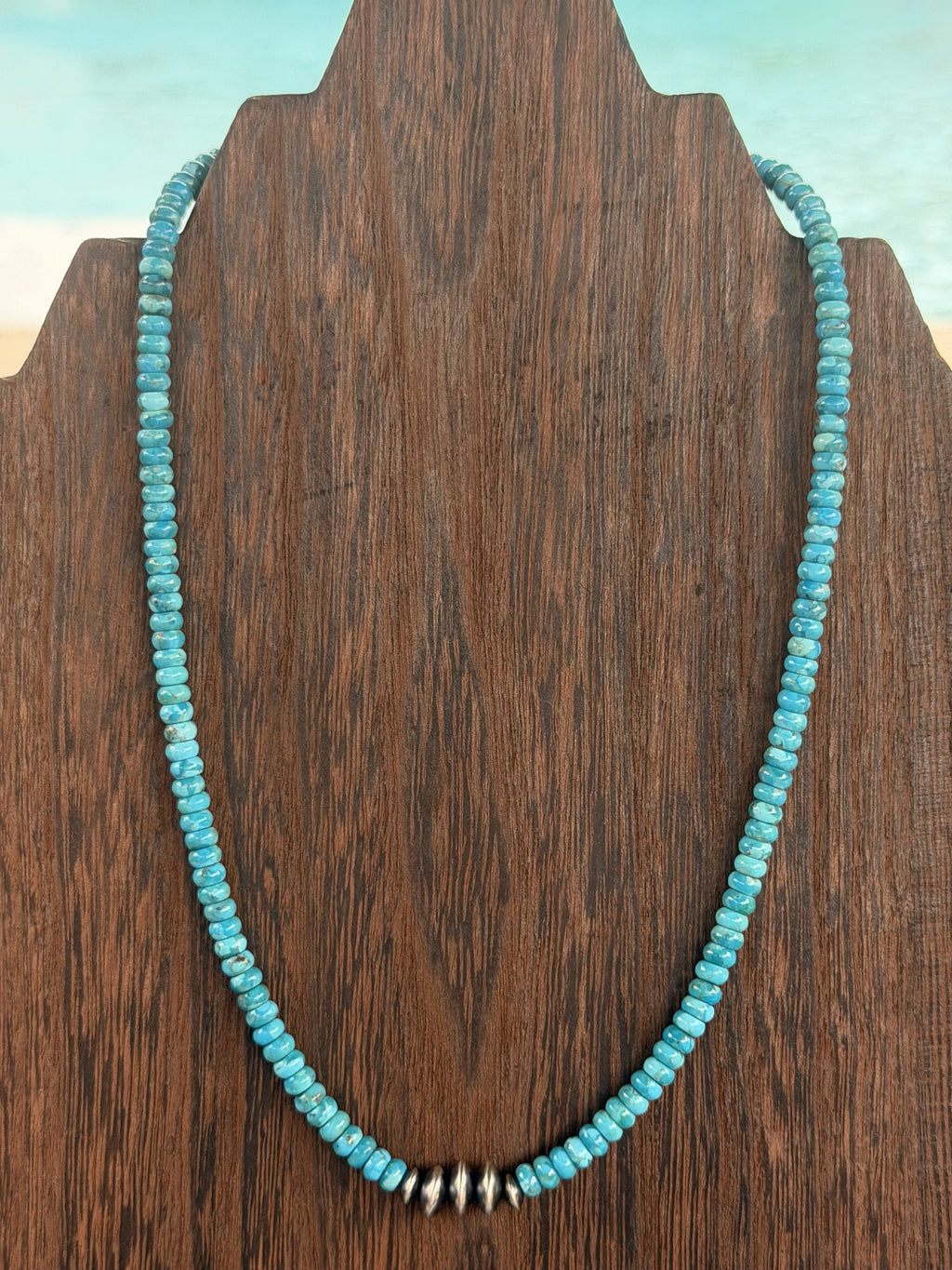 *Native American Made*  Navajo Miranda Thompson:  18" Sonoran Blue Turquoise with Sterling Silver Navajo Saucers